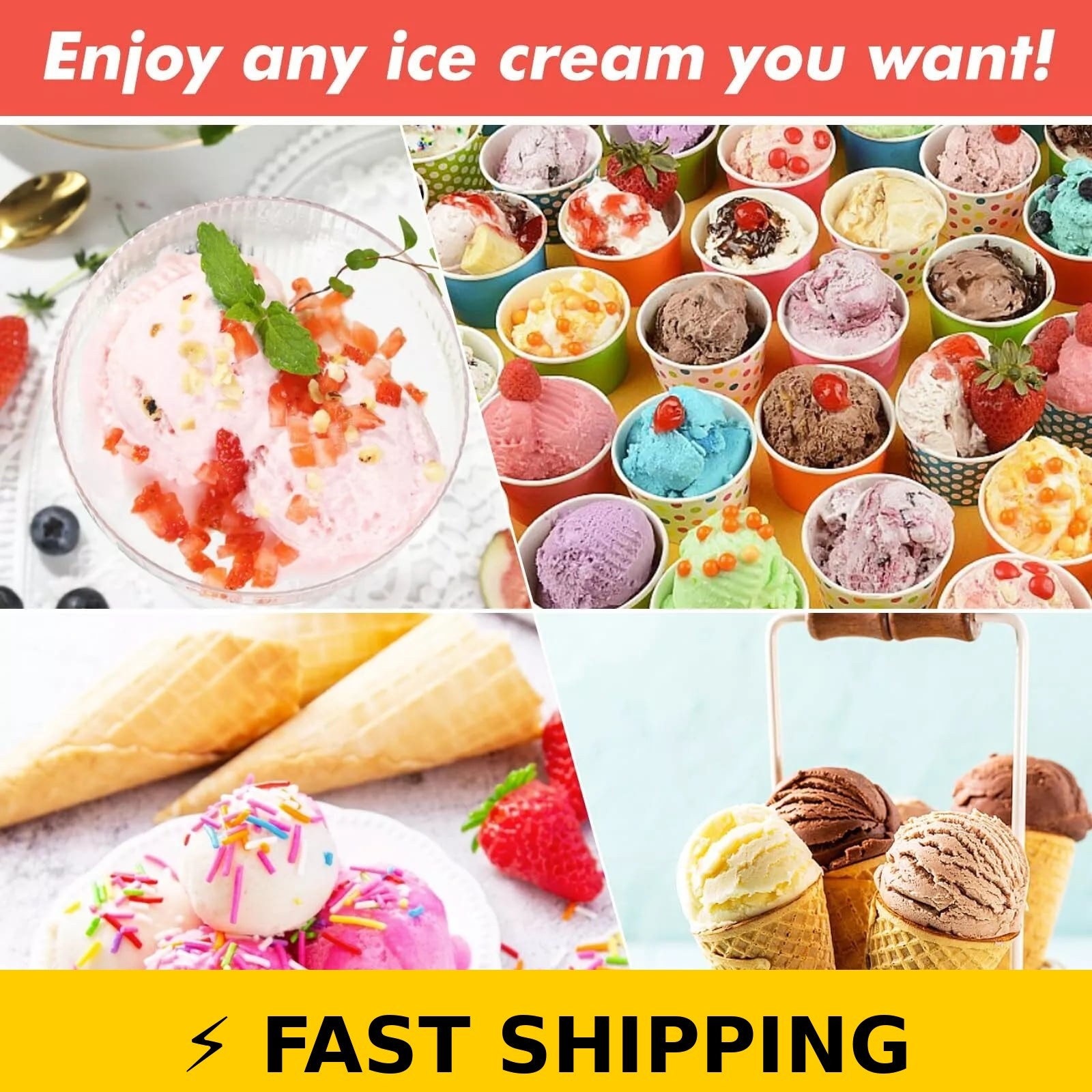 Umailgoo 4-Pack Ice Cream Pint Containers Compatible with Ninja Creami