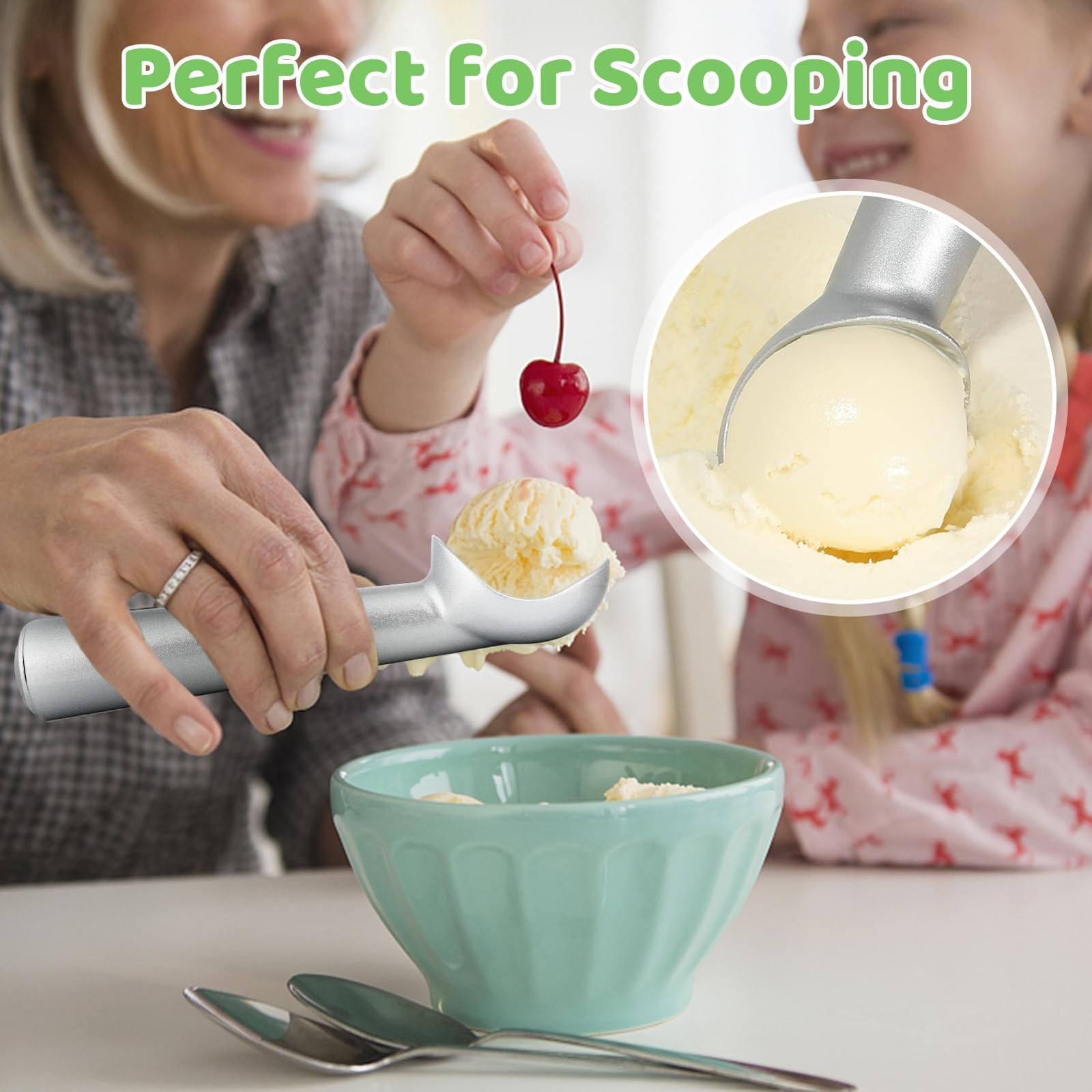 Ice Cream Scoop,7 inches Nonstick Anti-Freeze One Piece Aluminum 7*1, Silver