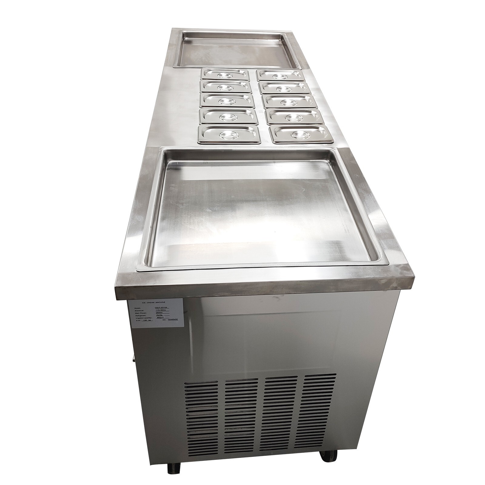 110V Commercial Double Square Pan Ice Frying Machine Fried Yogurt Rolls Maker