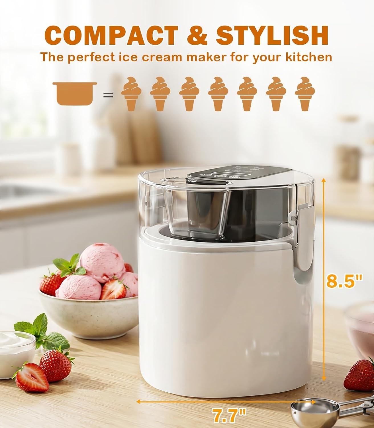 1.52-Quart Ice Cream Maker – Ultra-Quiet & Easy to Use for Custom Treats
