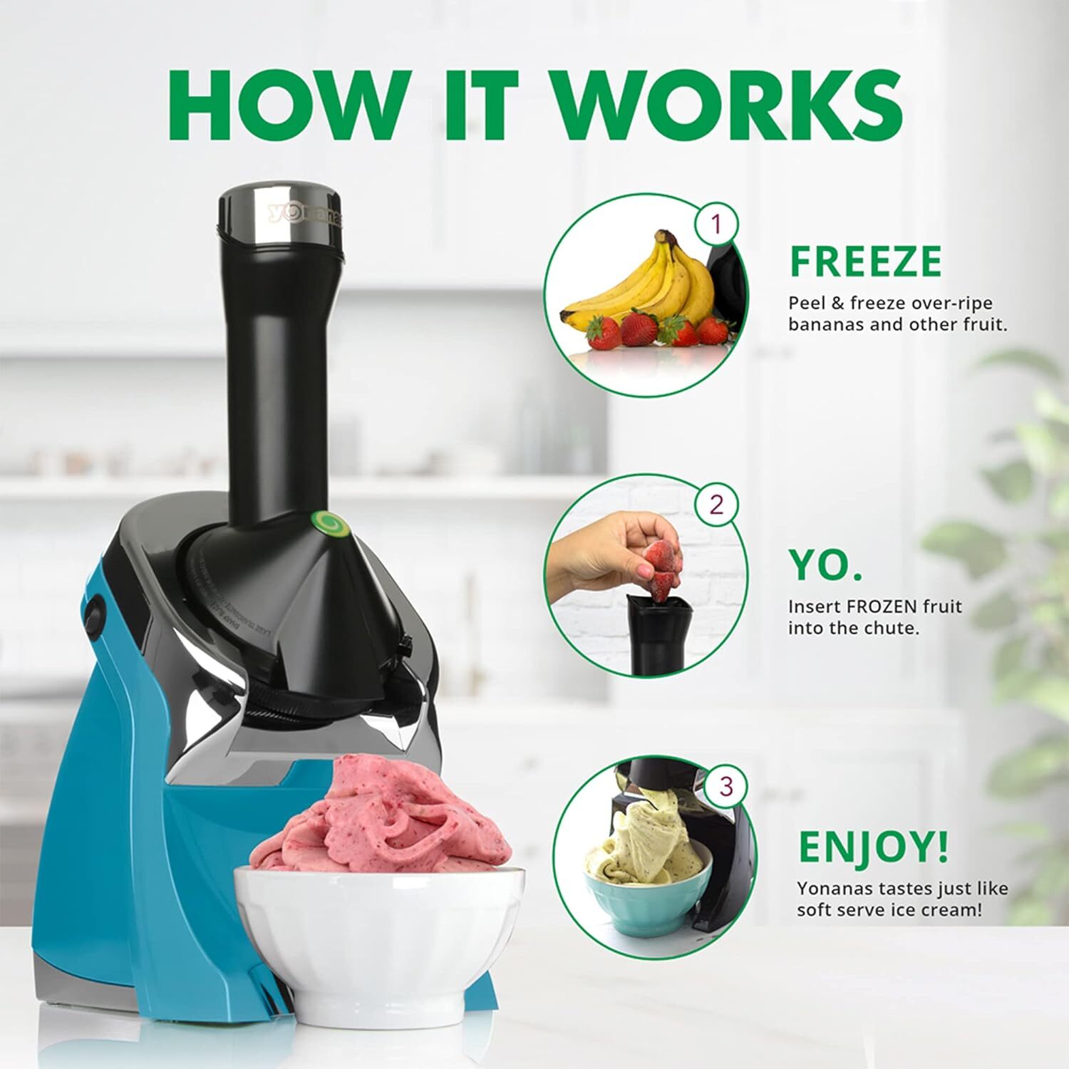 Yonanas 988TL Keto, Vegan, Dairy-Free Frozen Fruit Soft Serve Maker, 200 W, Teal