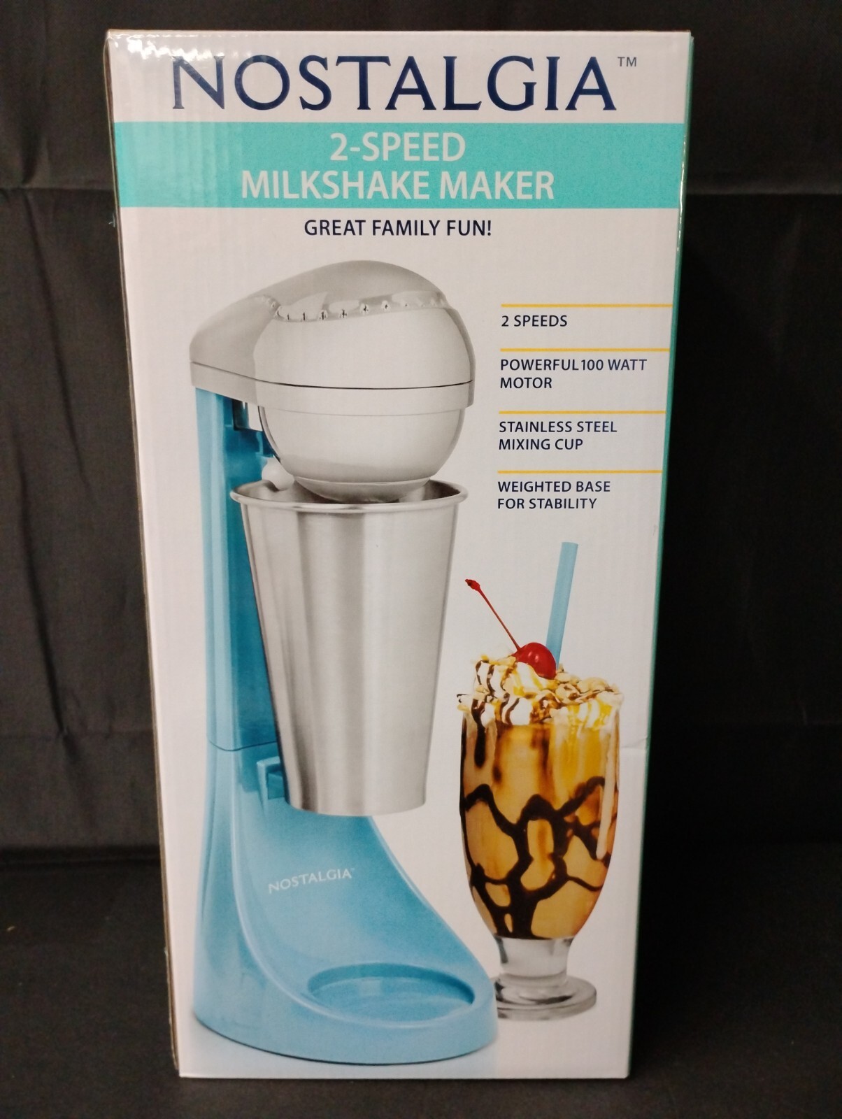 NIB Nostalgia Retro Electronic 2 Speed Milkshake Maker W/Stainless Steel Cup