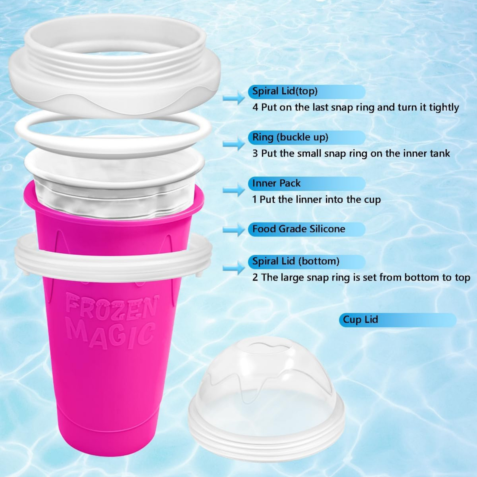 Magic Slushie Maker Cup Silicone Squeeze Frozen Smoothie Slushy Cup 450ml Mixed