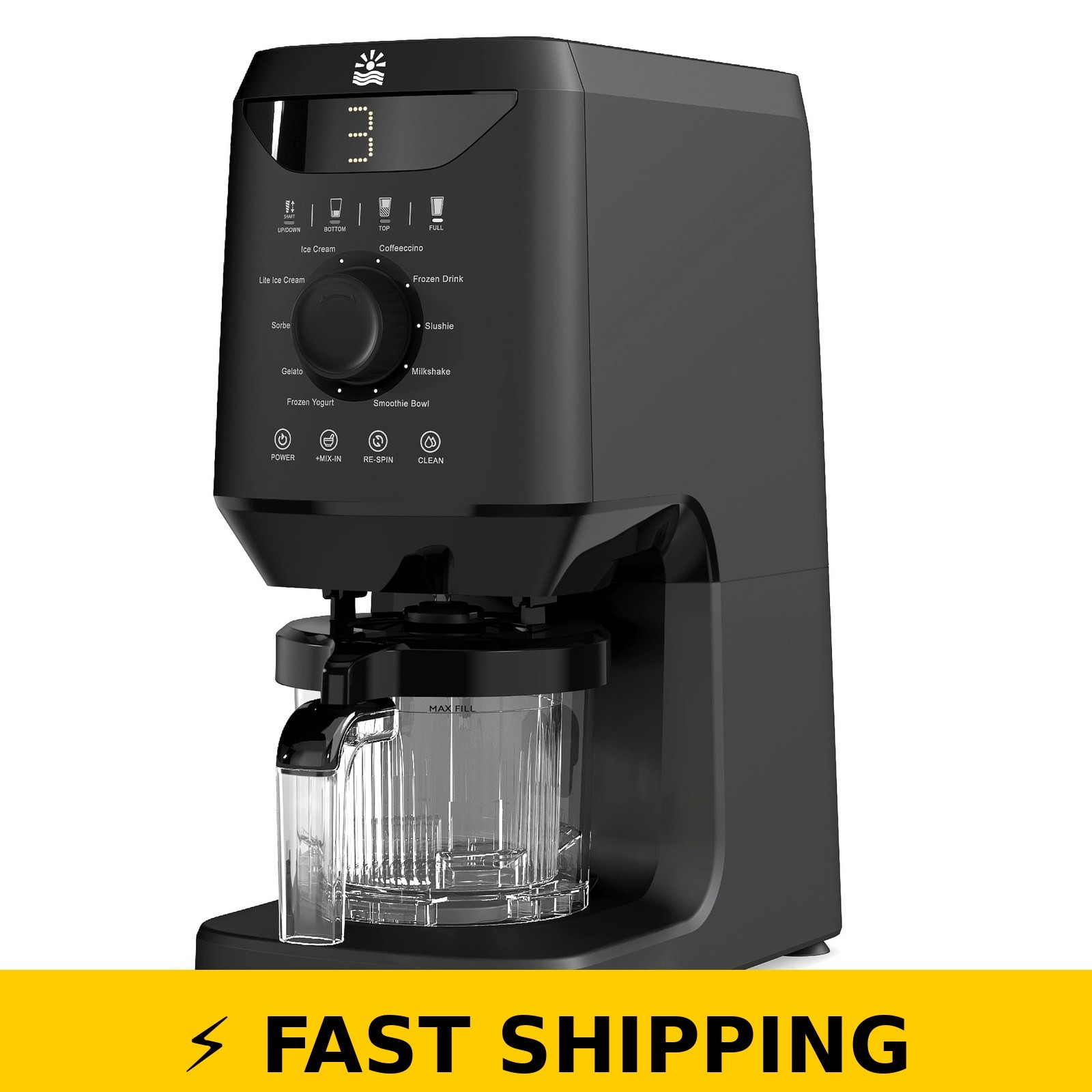 FLAMEMORE 12-in-1 Ice Cream Maker, Self Cleaning, Black