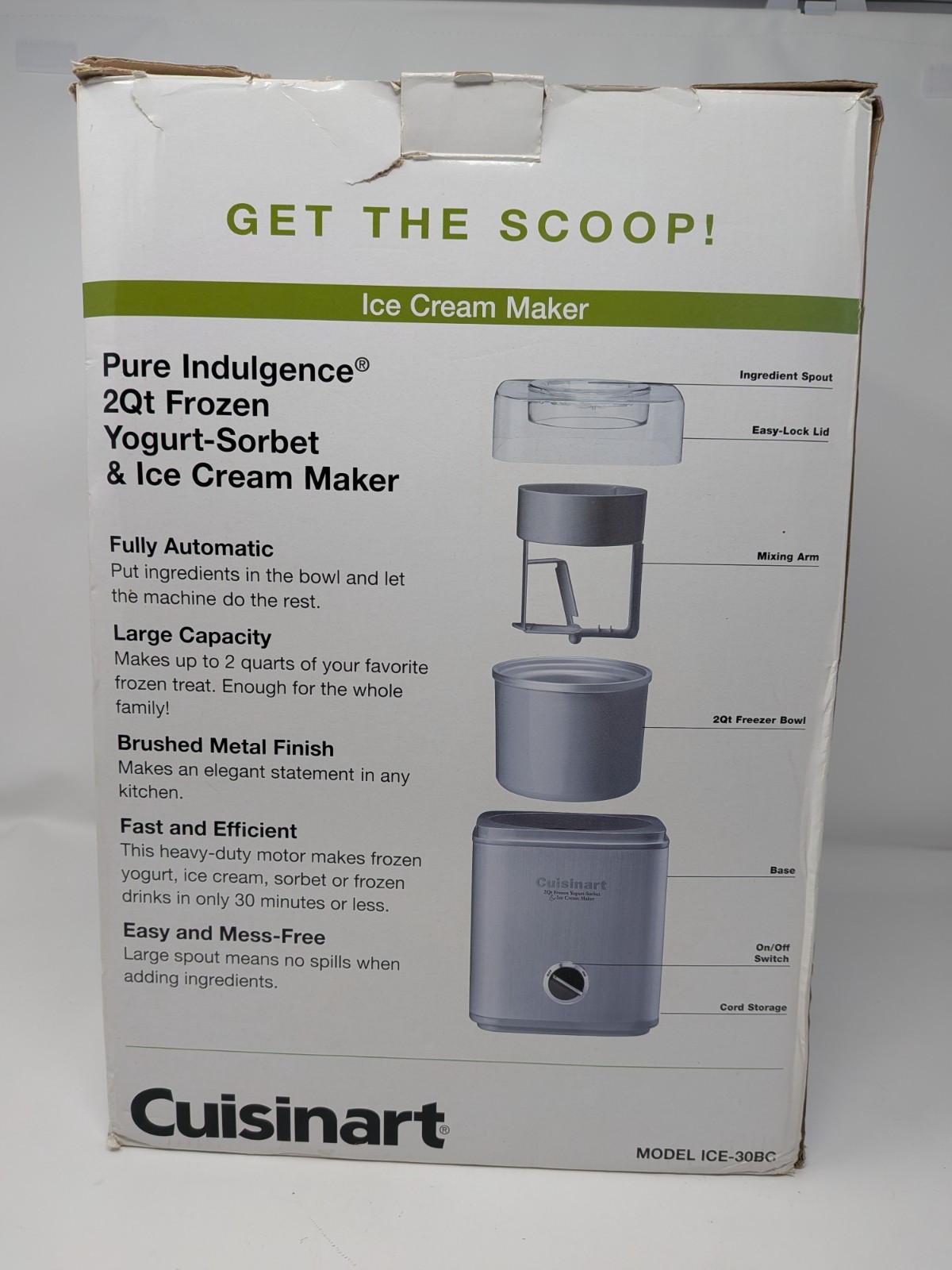 Cuisinart ICE-30BC 2Qt Frozen Yogurt Sorbet Ice Cream Maker Automatic Silver