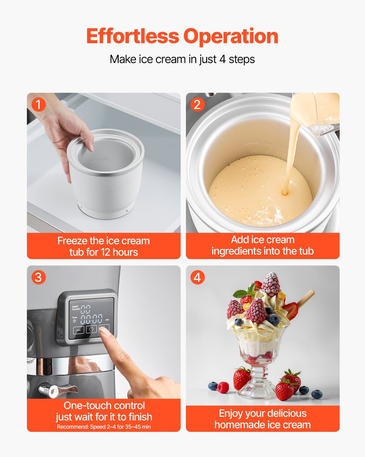 1.8Qt Ice Cream Maker 6-Speed Stand Mixer LED Timer Grey