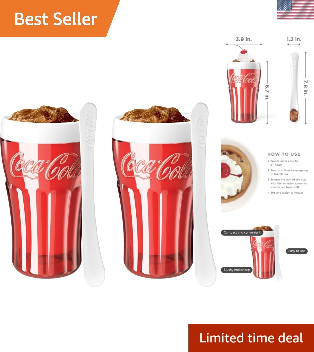 Coca-Cola Slushy Maker – Create Delicious Frozen Drinks in Minutes, 2 Pack