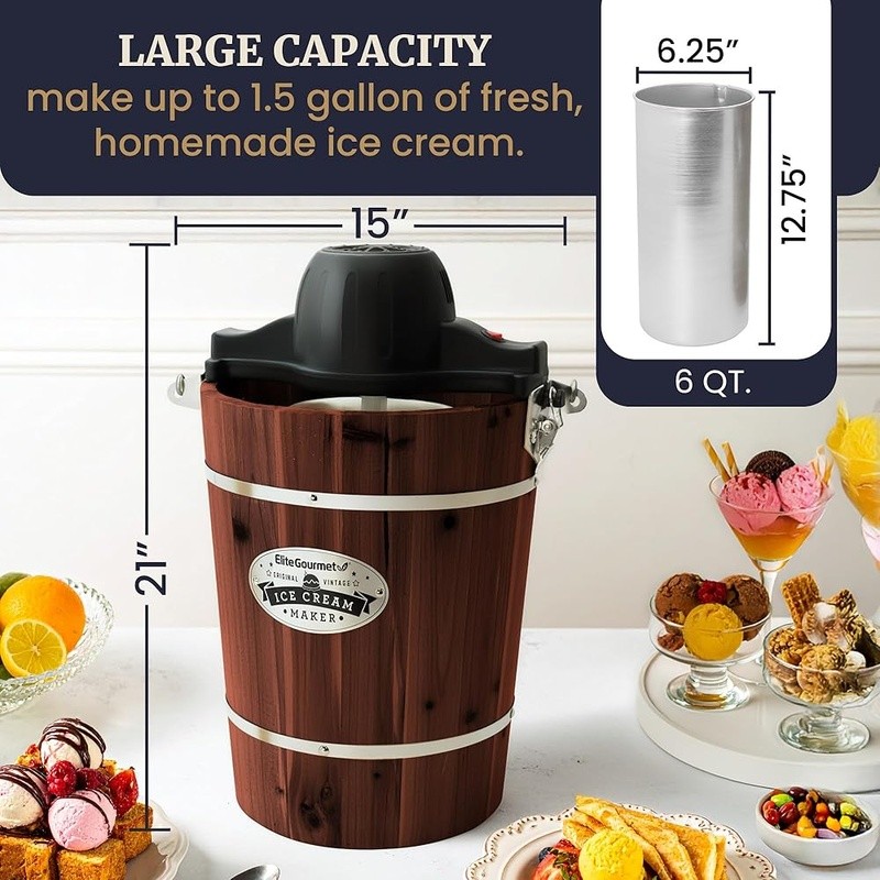 6 Quart Electric Ice Cream Maker Easy Use Quick Cleanup Whisper Quiet Operation