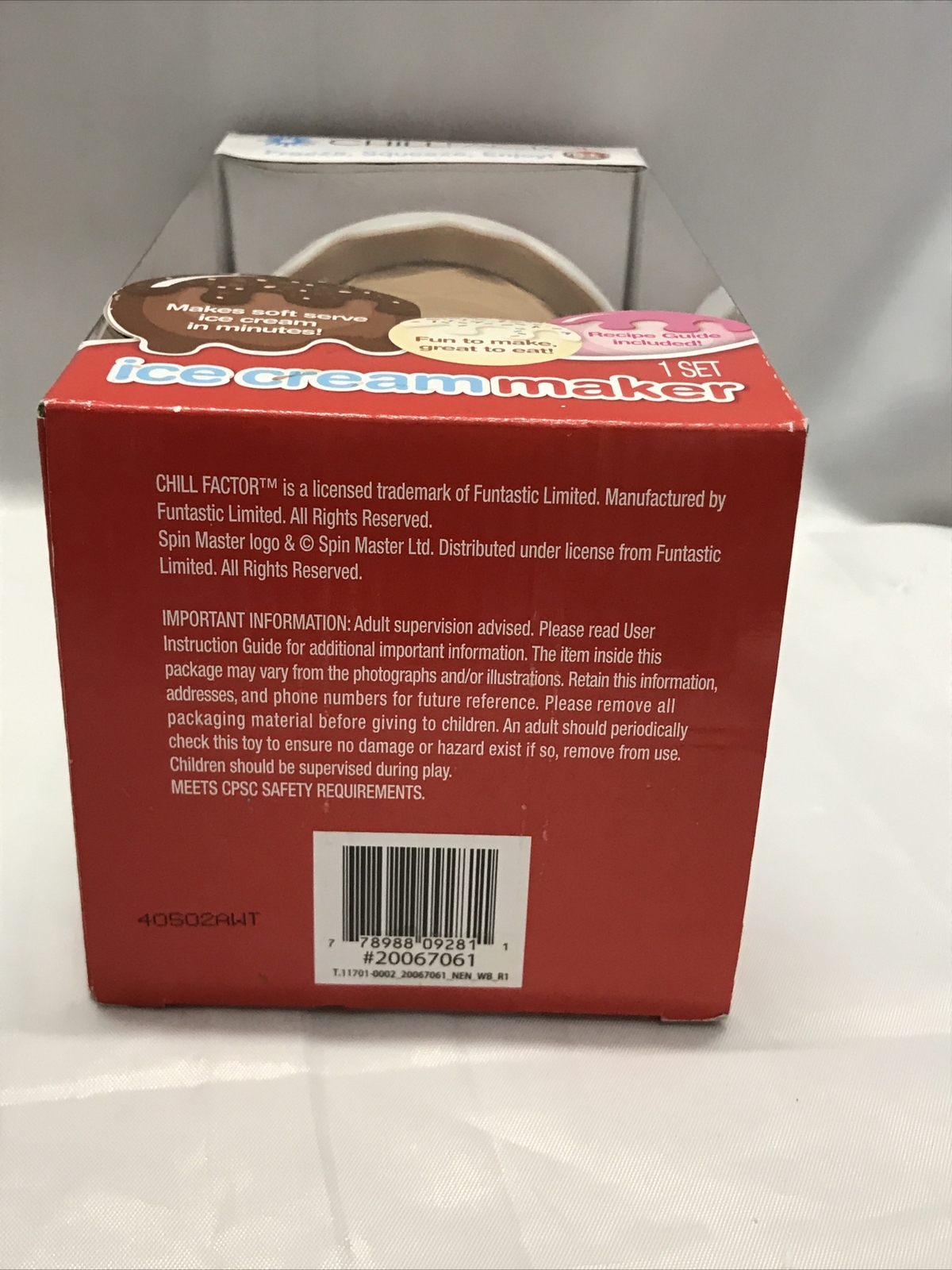 Chill Factor Ice Cream Maker With Cone, Lid & Spoon,1 Set, 5 + Years * See Pics.