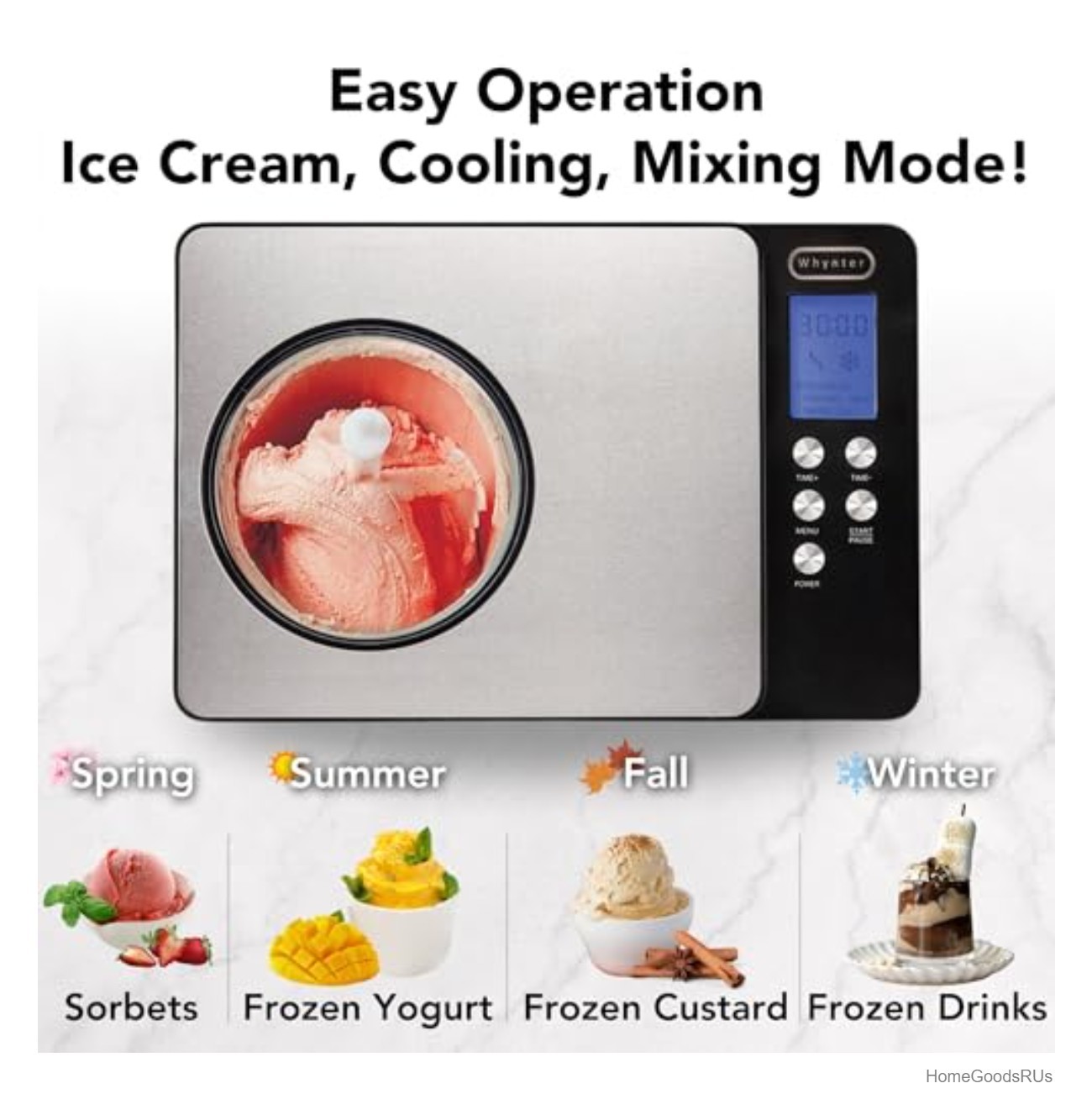 Ice Cream Maker 2.1 Quart Built-In Compressor LCD Display Timer Stainless Steel