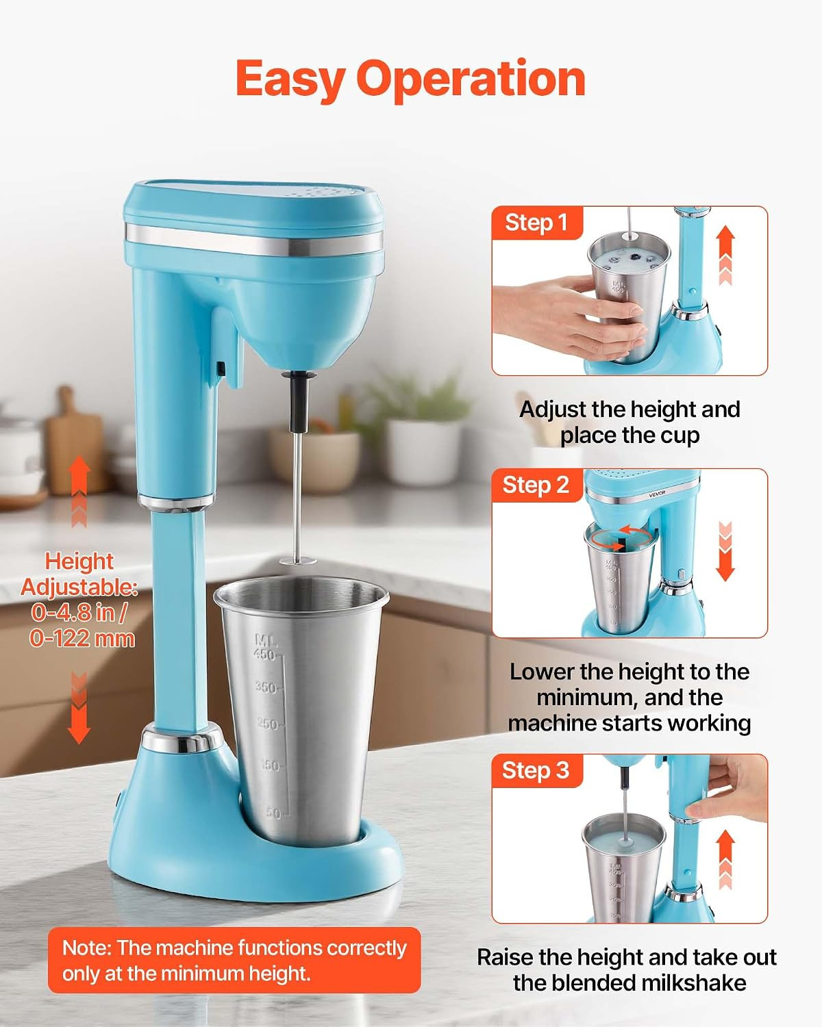 Milkshake Maker, 100W Milk Shake Maker Mixer, Single Head Drink Mixer Blender Ma