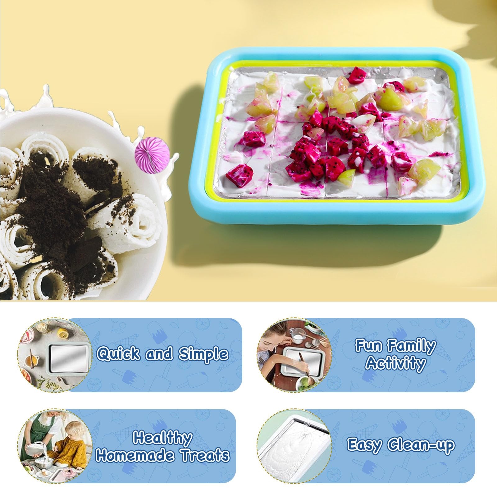 Mini Rolled Ice Cream Maker, Frozen Yogurt Rolls Tray, Instant Cold Plate Ice…