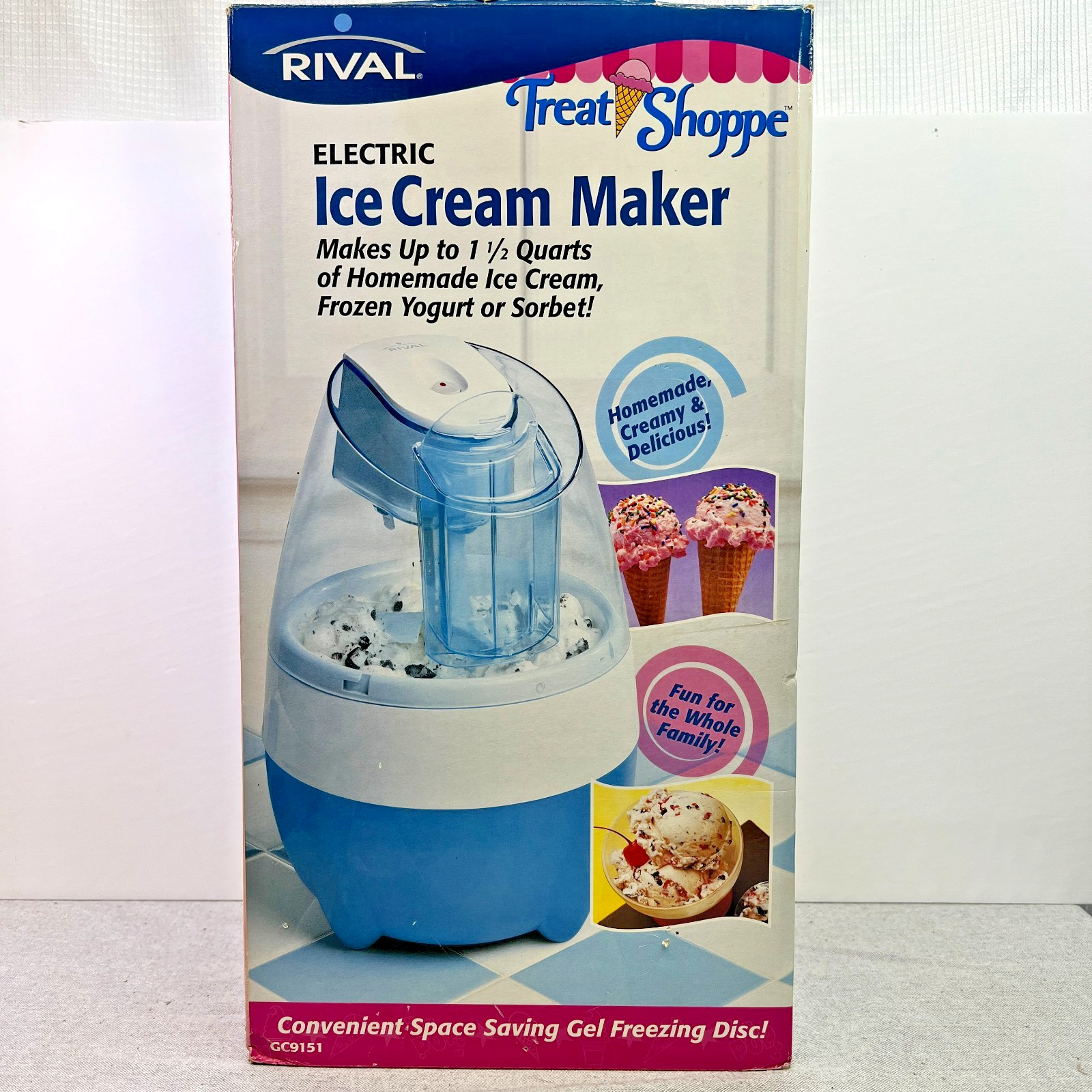 Vtg Rival Treat Shoppe Electric Ice Cream Yogurt Freezer Maker Gel Disc GC9151