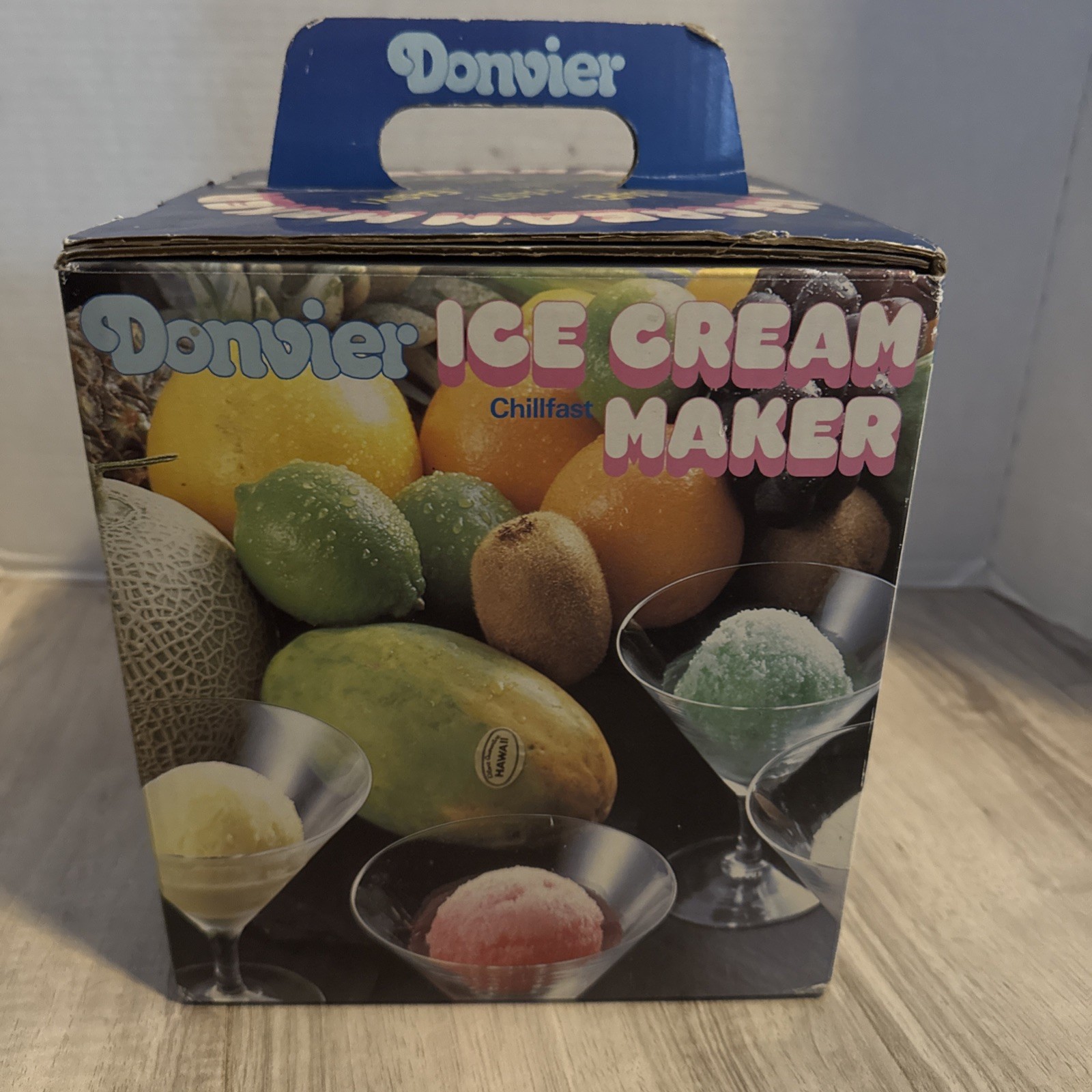 Vintage Donvier Chillfast Ice Cream Maker Yellow Rim Hand Crank Recipe Book….