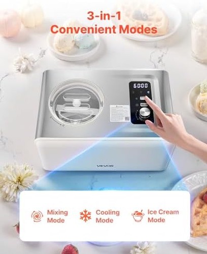 VEVOR Automatic Ice Cream Maker with Built-in Compressor, 2 Quart No Pre-free…