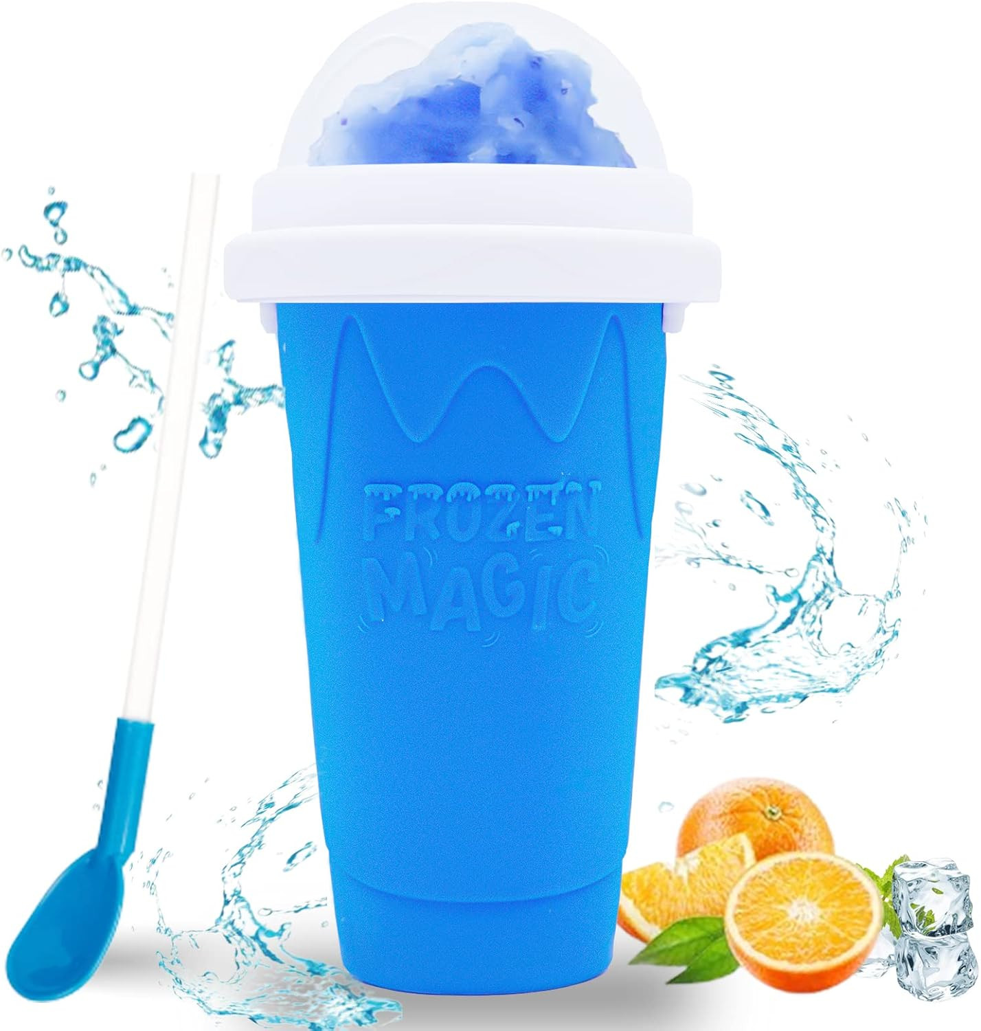 Slushie Cup, Frozen Magic Squeeze Slushy Maker Squishy Cup (Blue) | Instant Froz