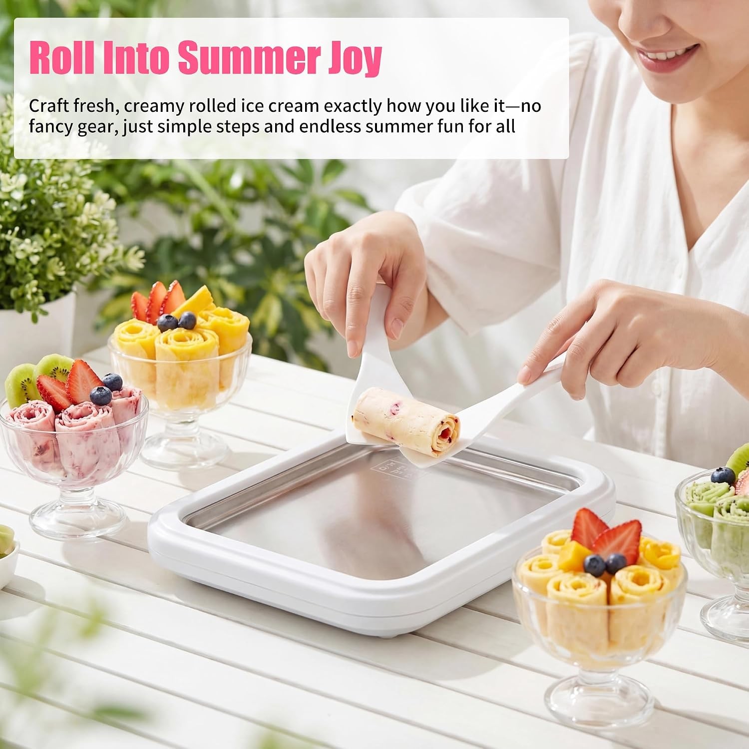 Rolled Ice Cream Maker Kit, DIY Ice Cream Roll Tray with 2 Scrapers, DIY
