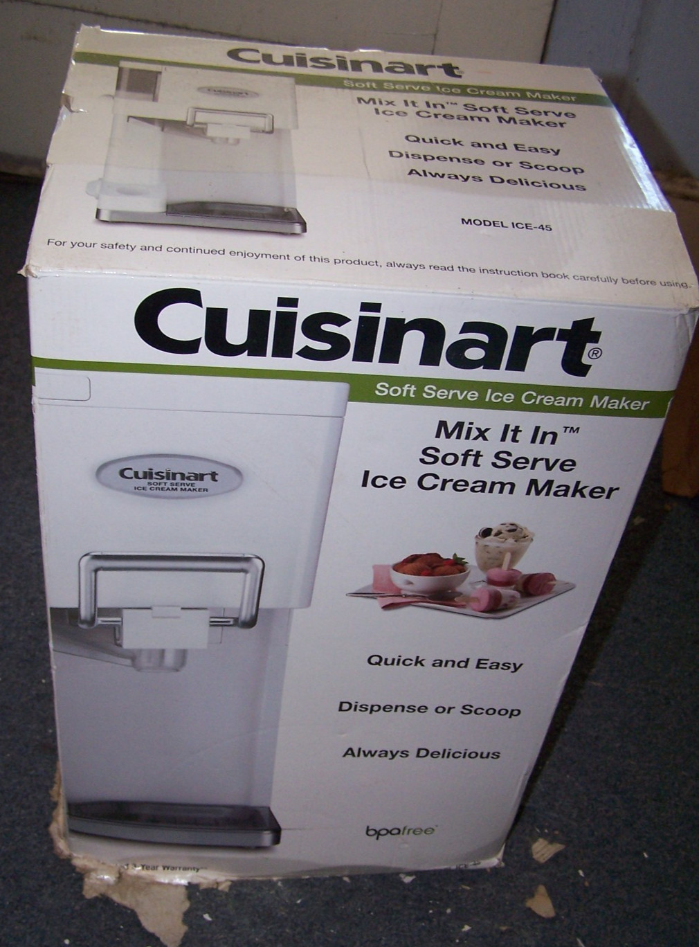 Cuisinart ICE-45 Mix It In Soft Serve 1.5 Quart Ice Cream Maker (New worn Box)