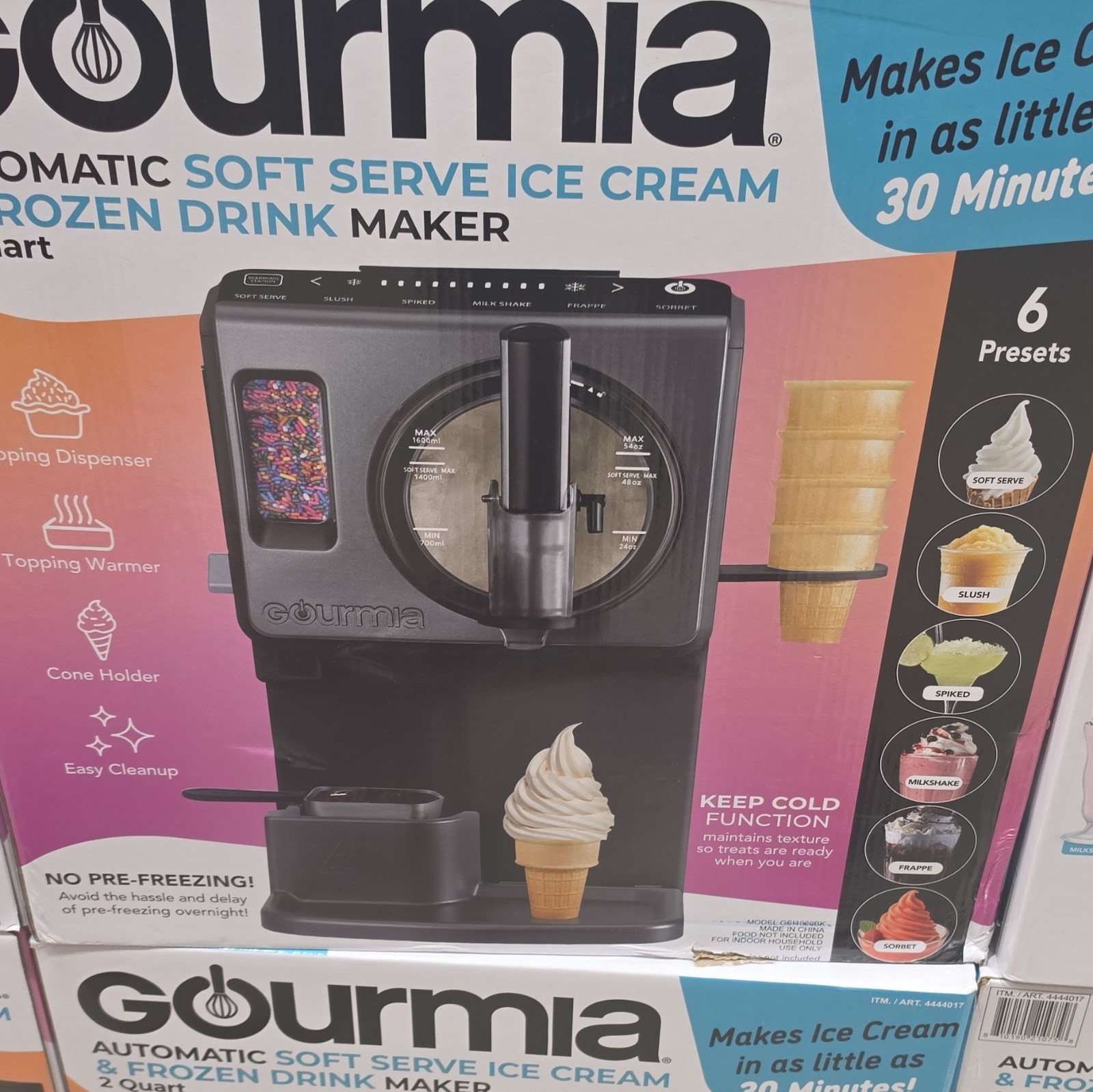 Gourmia 2 Qt Soft Serve Maker, Compressor No Pre-Freezing, Keep Cold, Black