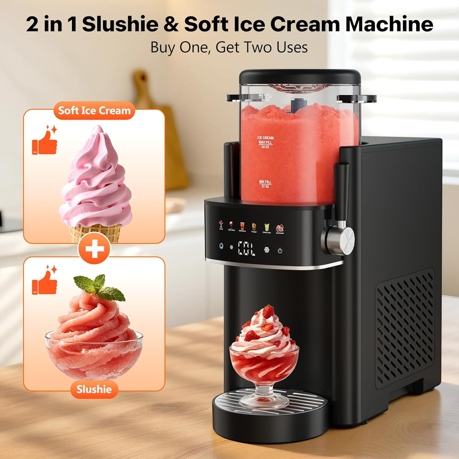 Slushie Machine, Ice Cream Maker, Slushy Machine for Home and Families, No Ice N
