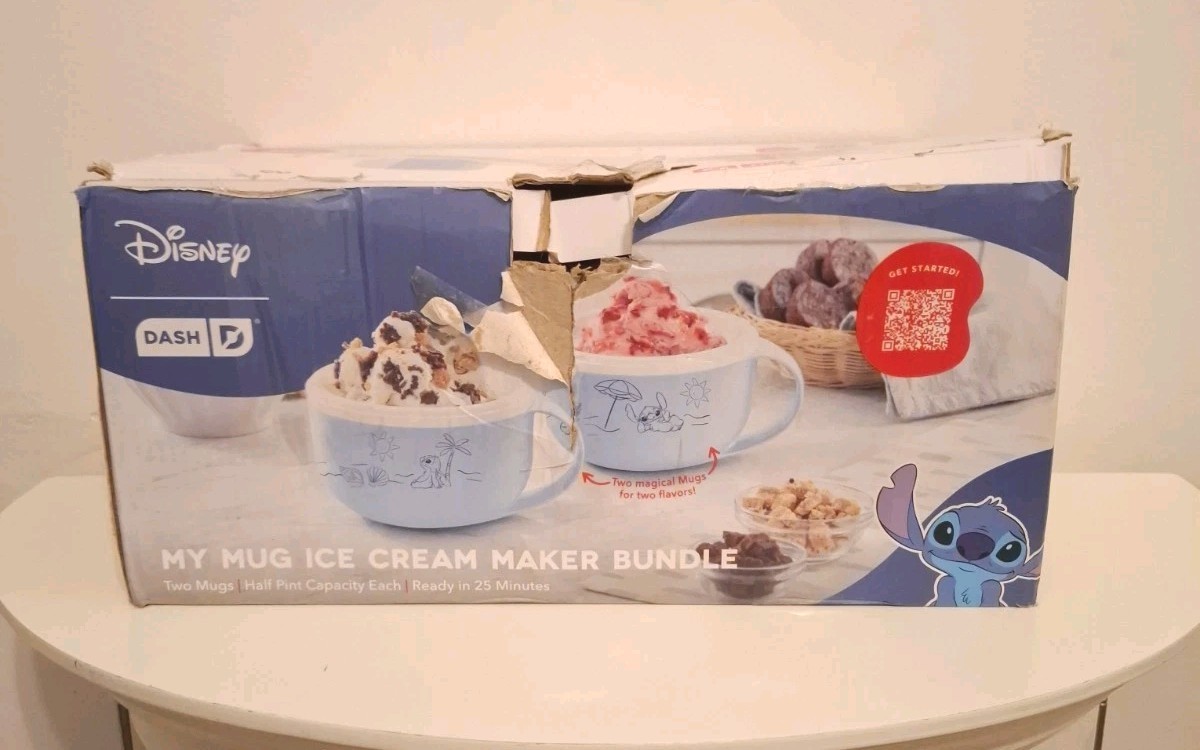 NEW Disney Dash “My Mug Ice Cream Maker Bundle” STITCH ~ W/Recipes OPEN BOX