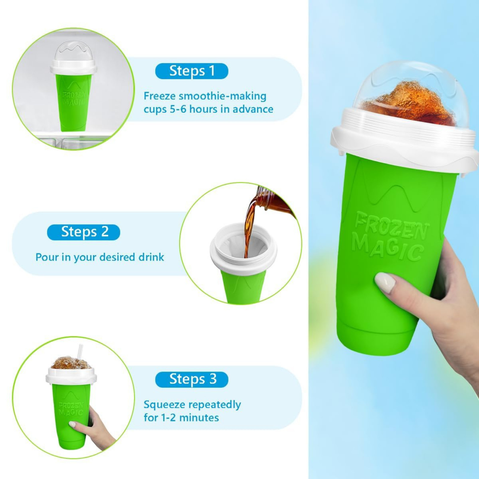 Magic Slushie Maker Cup Silicone Squeeze Frozen Smoothie Slushy Cup 450ml Mixed