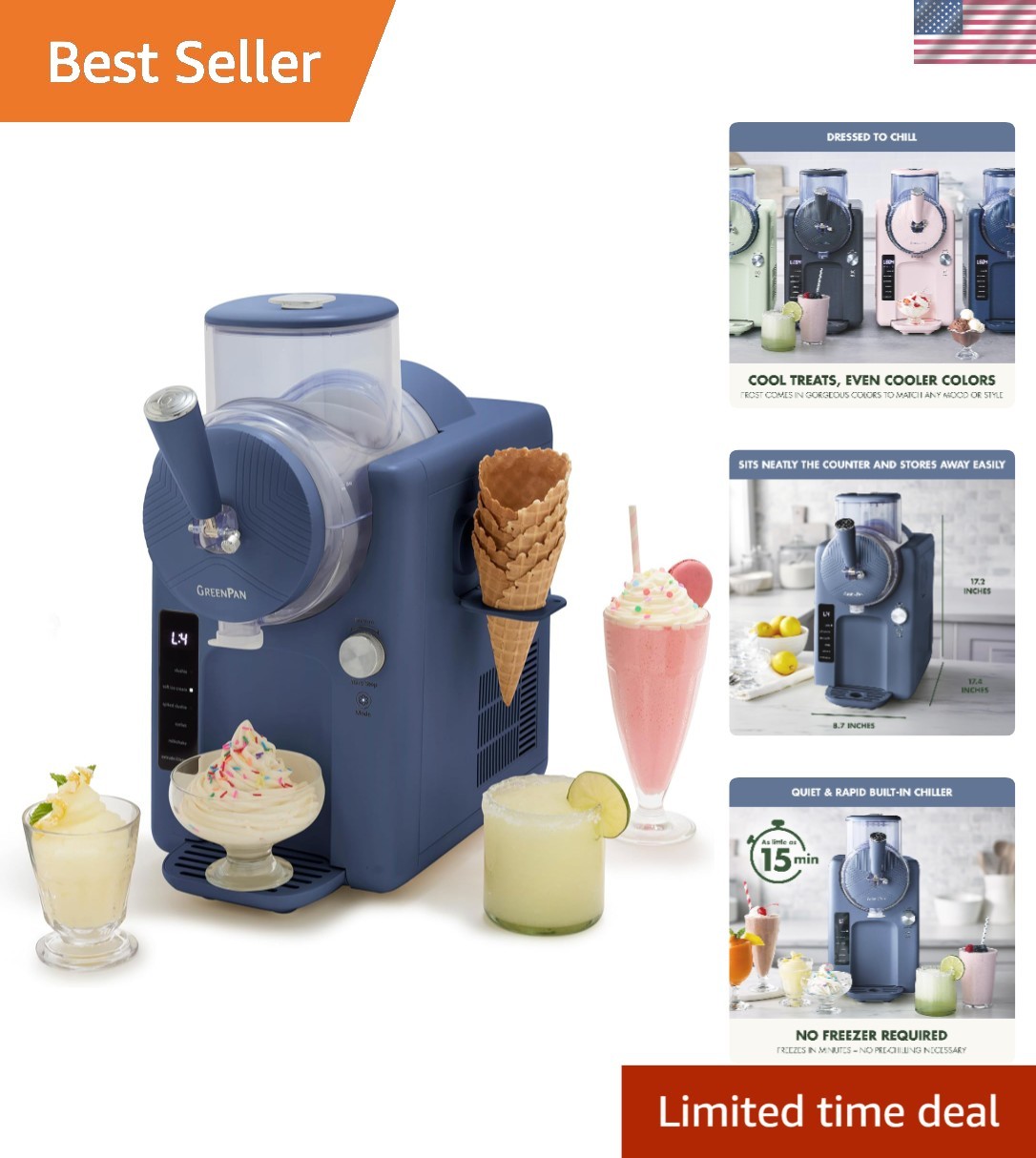 Frost 15-in-1 Ice Cream Maker & Slushie Machine – Ready in 15 Mins, 4 Pints