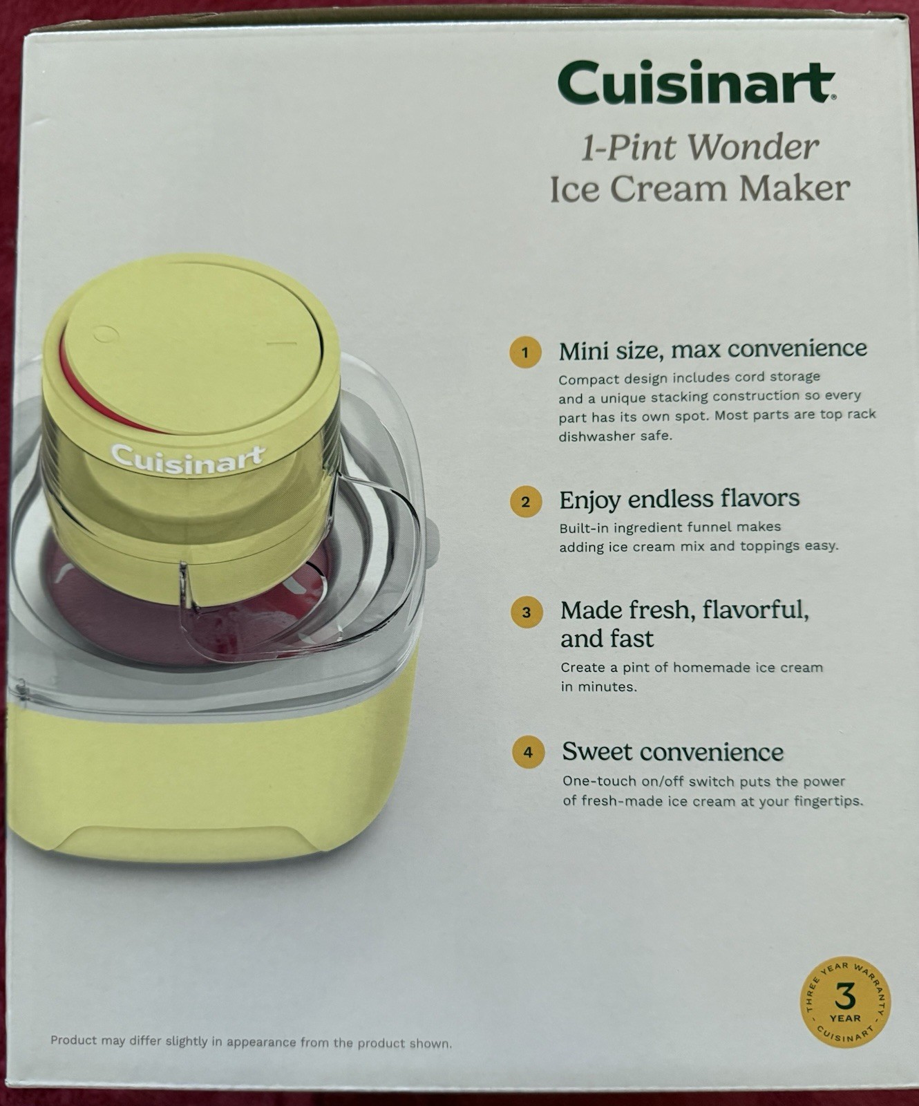 Cuisinart 1 Pint Wonder Ice Cream Maker Lemonade-Yellow Brand NEW