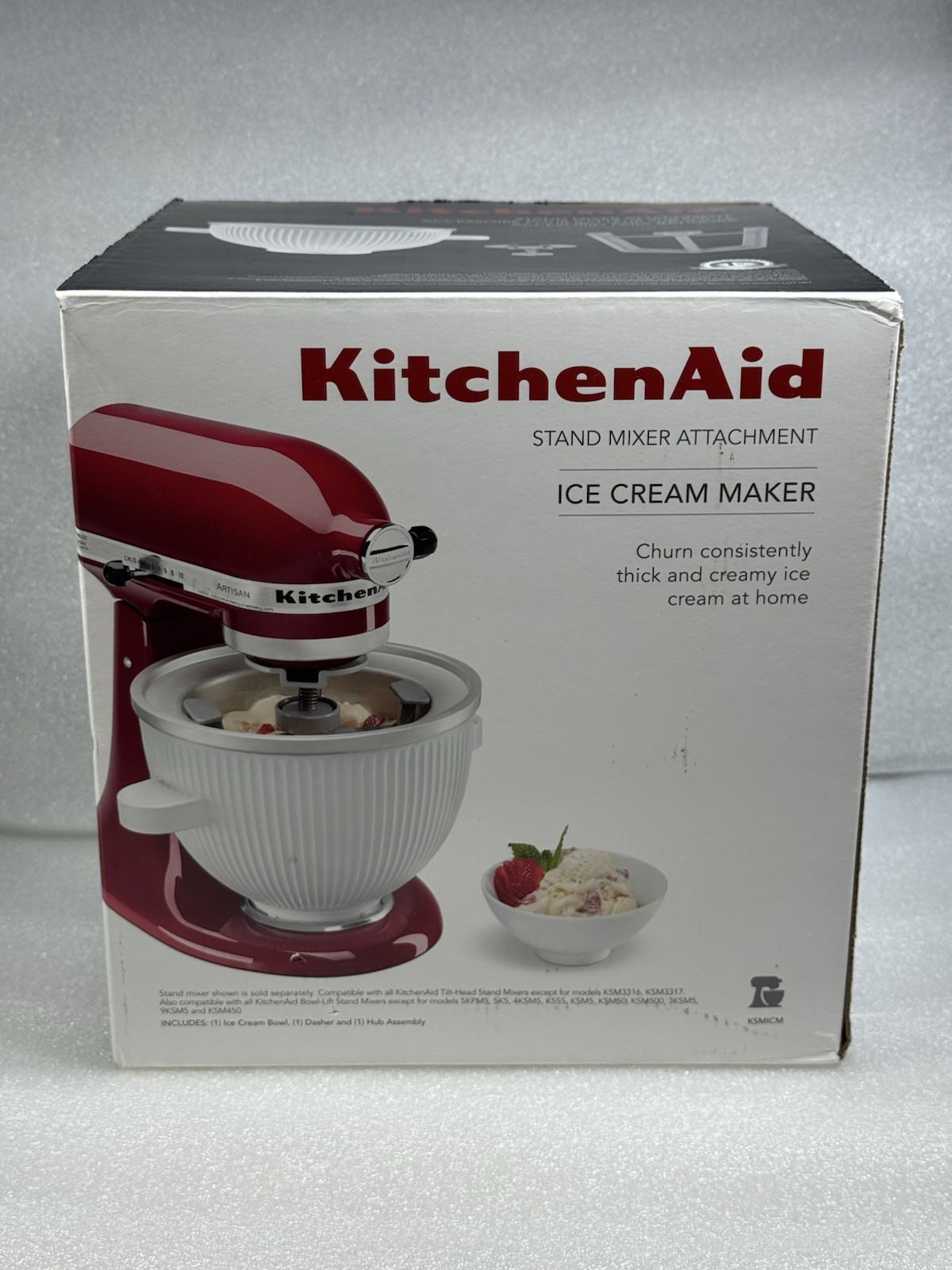 KitchenAid KSMICM 2 qt Ice Cream Maker Attachment – White – New!