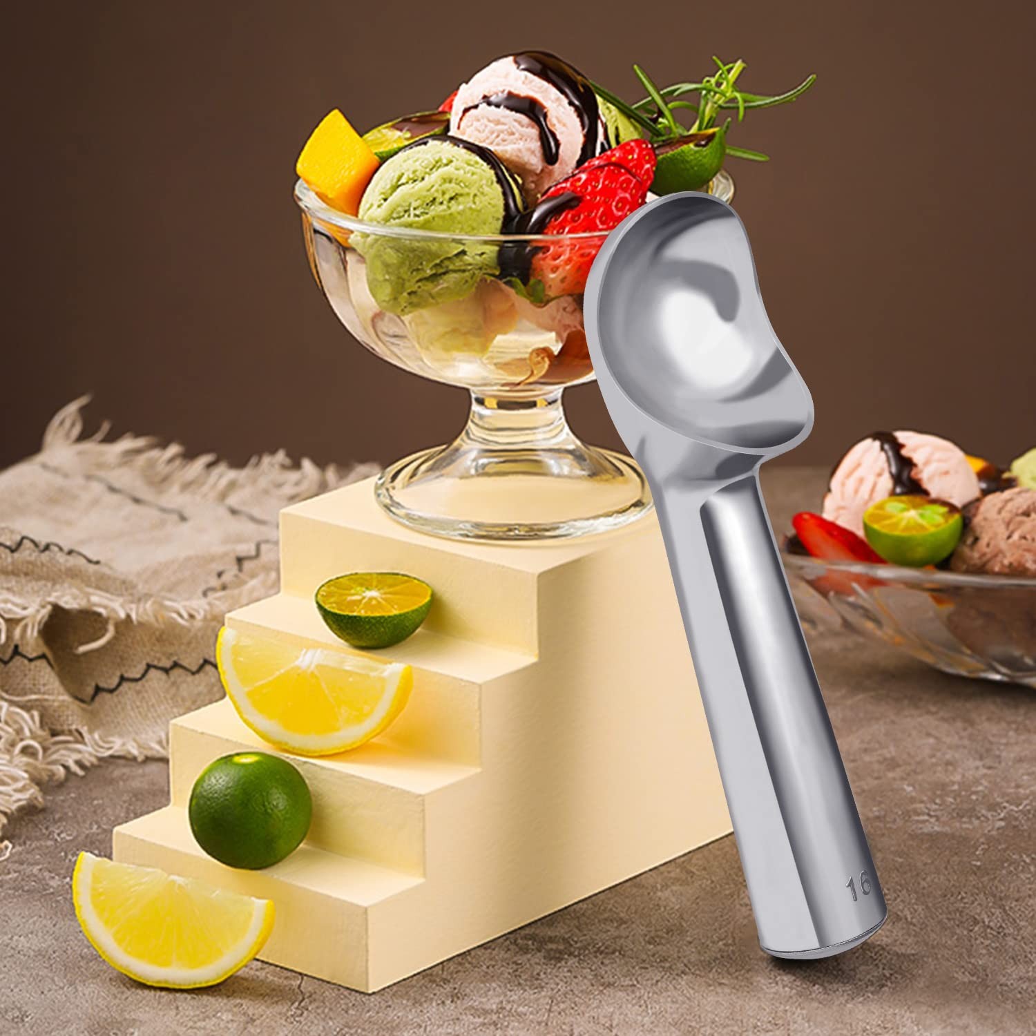 Pimoys Large Ice Cream Scoop 7 inches Nonstick 2.5oz, Bright Silver