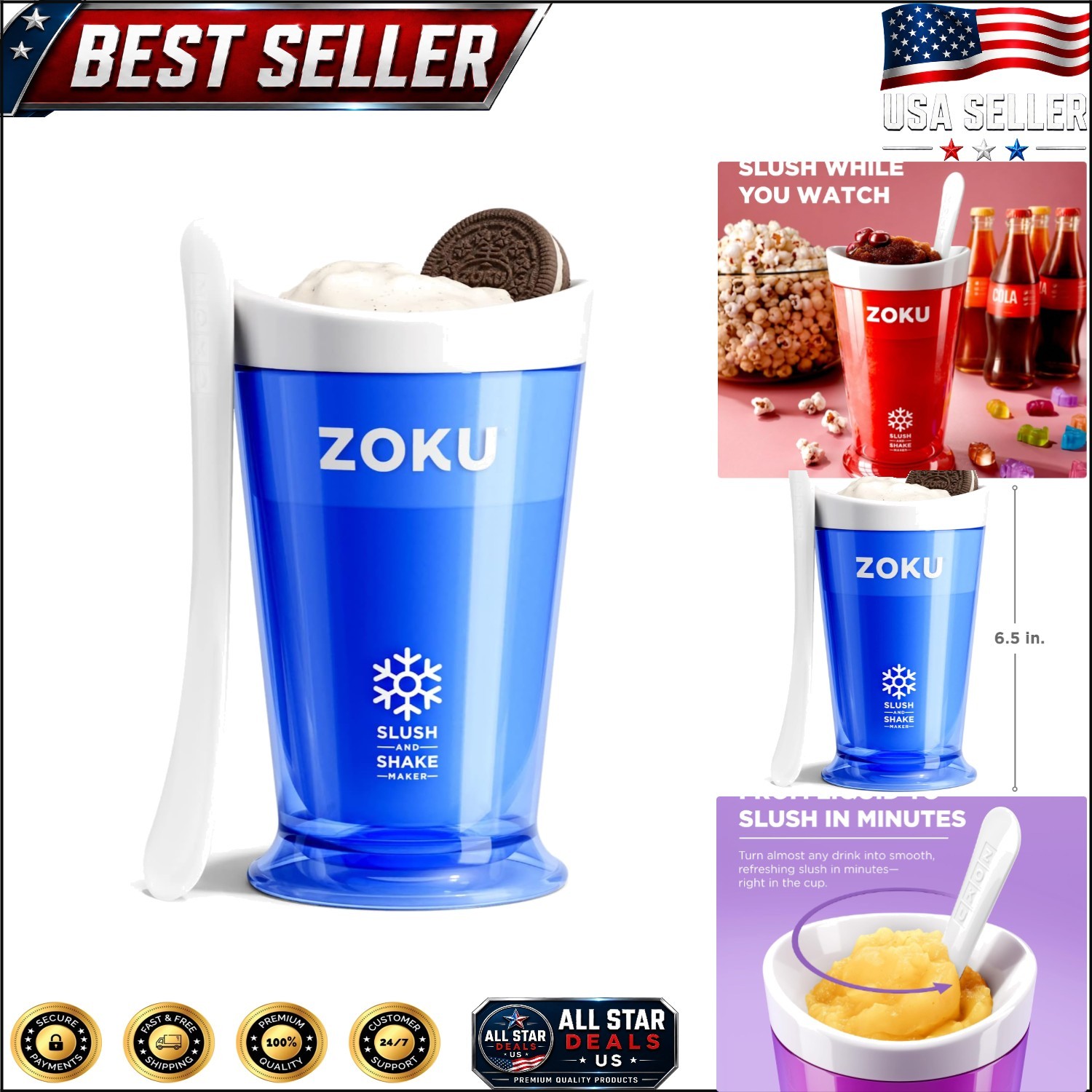 Zoku Slush and Shake Maker – Compact BPA-Free Smoothie & Slushie Cup, Blue