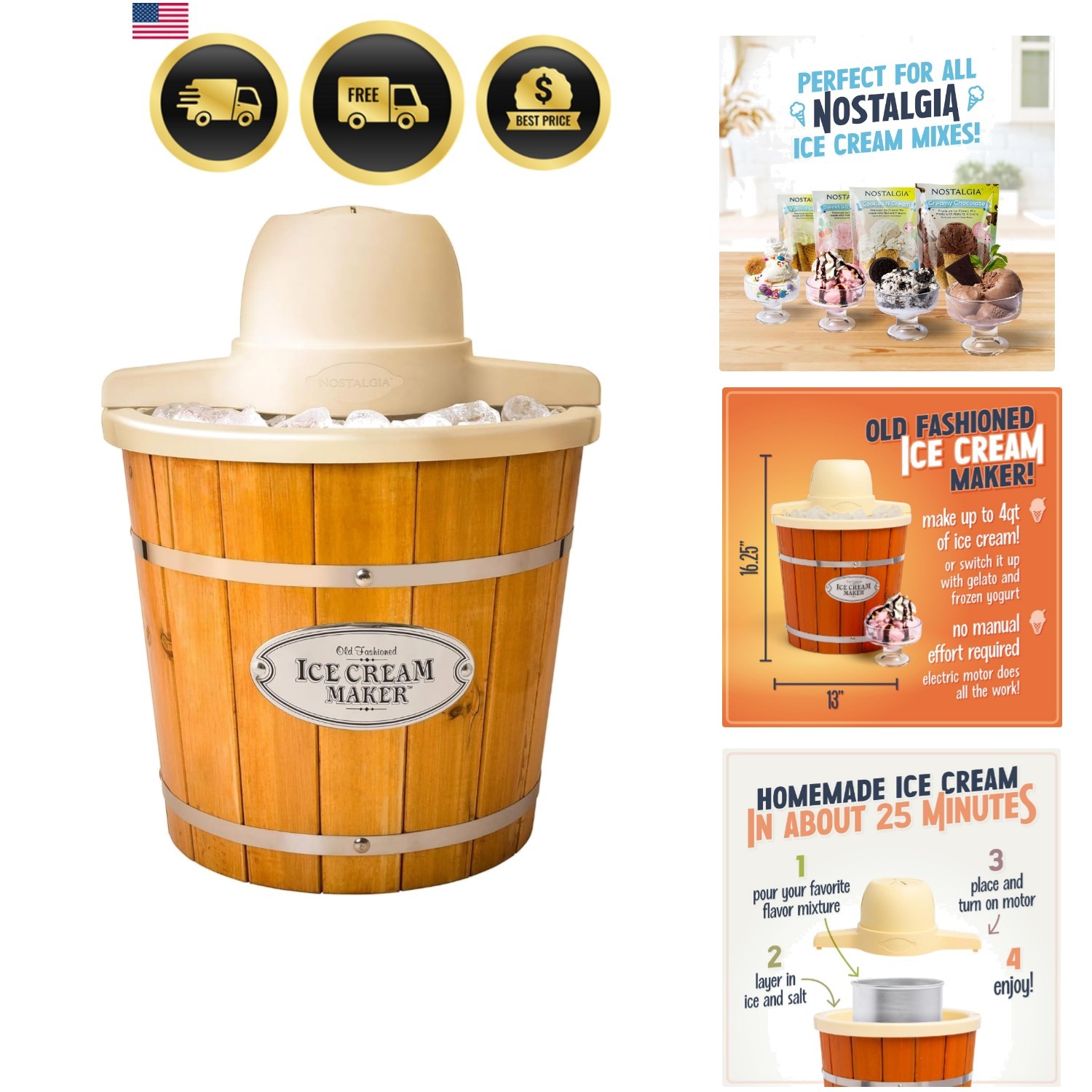 Electric Ice Cream Maker – Old Fashioned Soft Serve Ice Cream Machine Makes F…