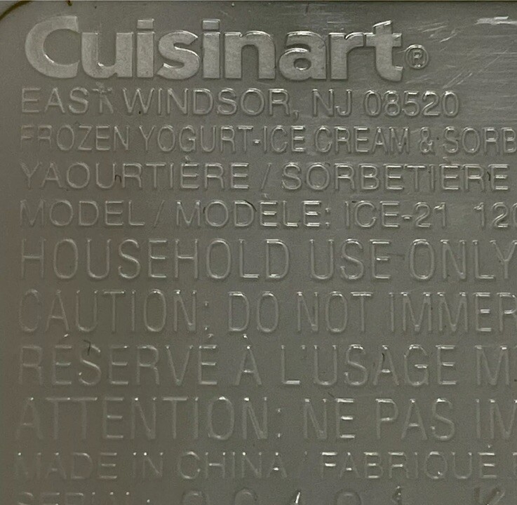 Cuisinart Ice Cream Maker ICE-21PK ICE-21R ICE-MAIN BODY BASE w MOTOR – White