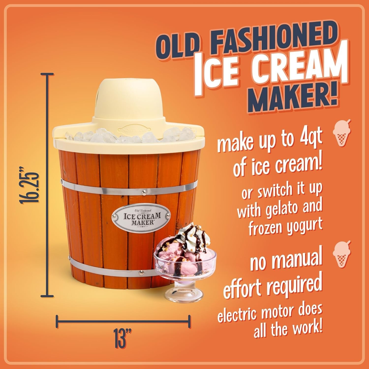 Vintage 4 Qt Electric Ice Cream Maker – Effortless Gelato & Yogurt in Minutes