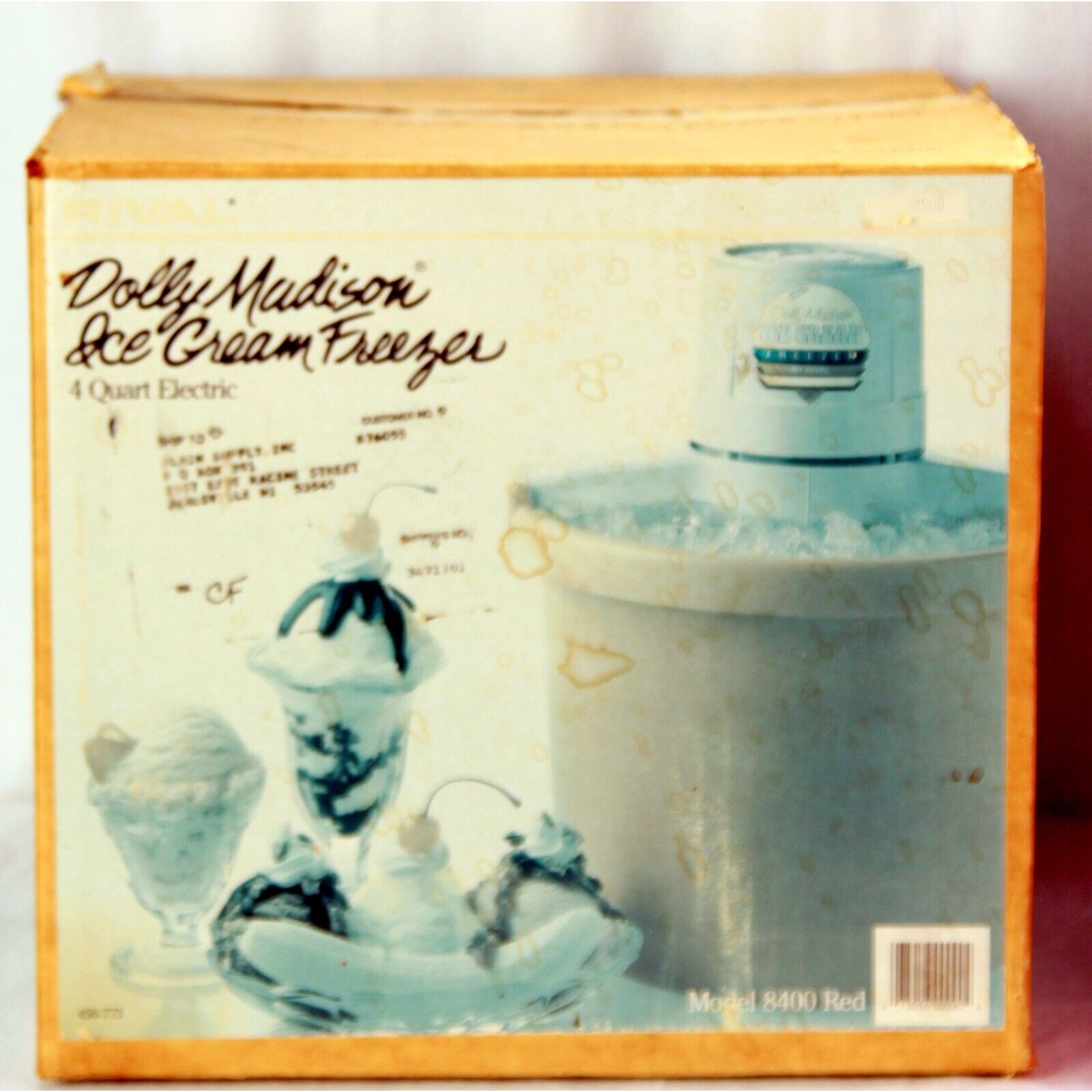 Vintage Dolly Madison Electric Ice Cream Maker Freezer Red 8400 w/ Original Box