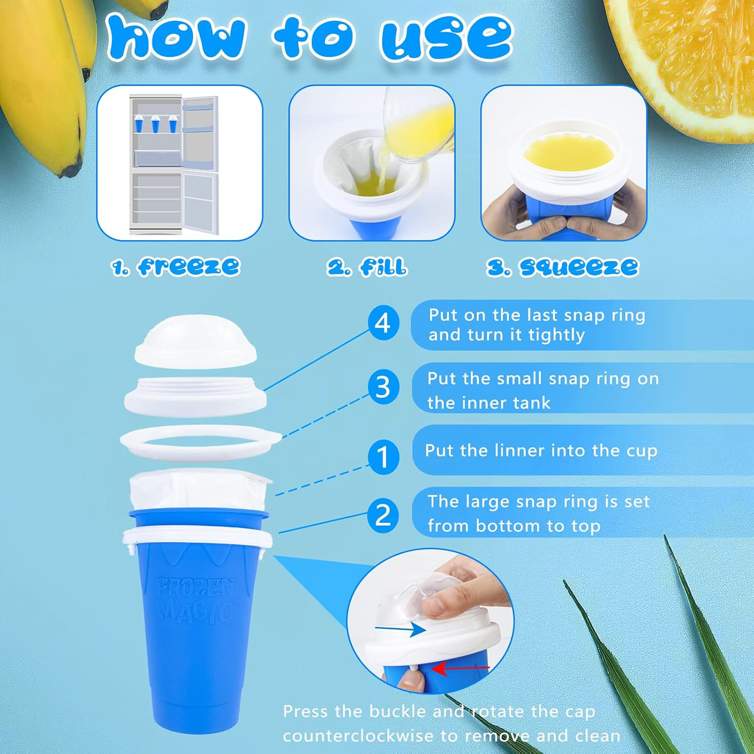 Slushie Cup, Frozen Magic Squeeze Slushy Maker Squishy Cup (Blue) | Instant Froz