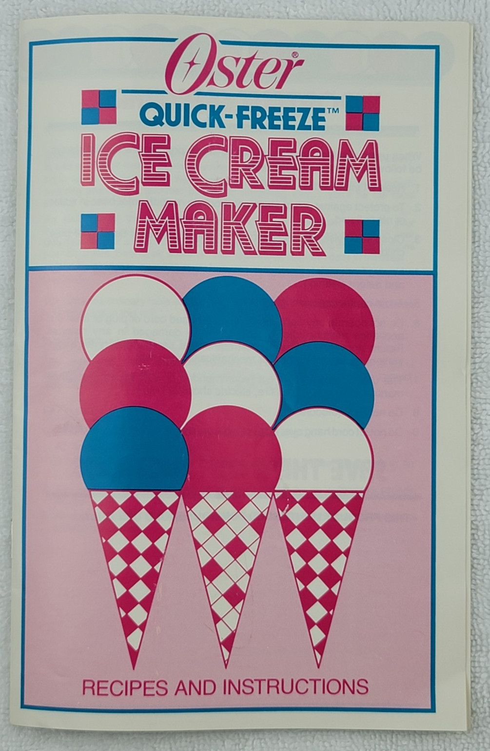 Oster Quick-Freeze Ice Cream Maker Manual Recipes Instructions Booklet 1985