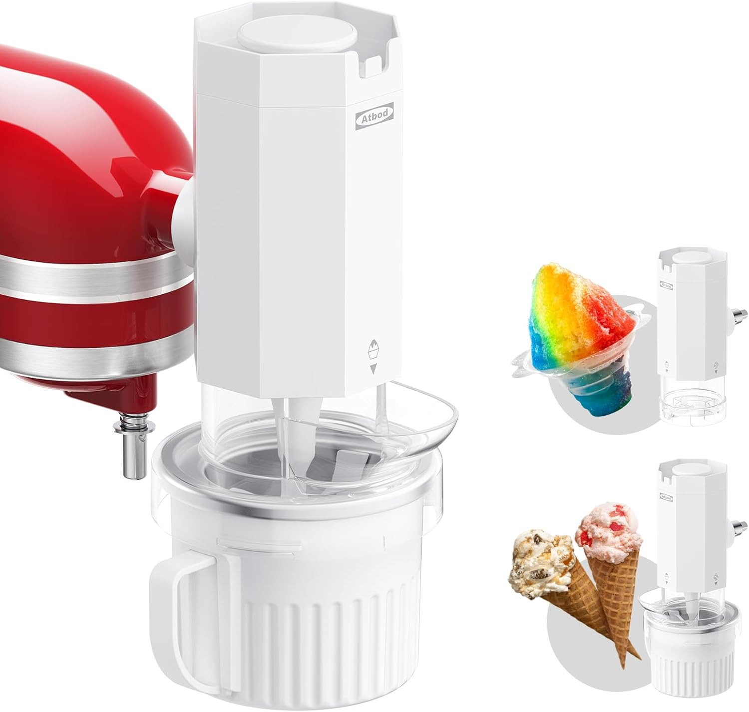 2 in 1 Ice Cream Maker and Shaved Ice Attachment for Kitchenaid Stand Mixers, 2