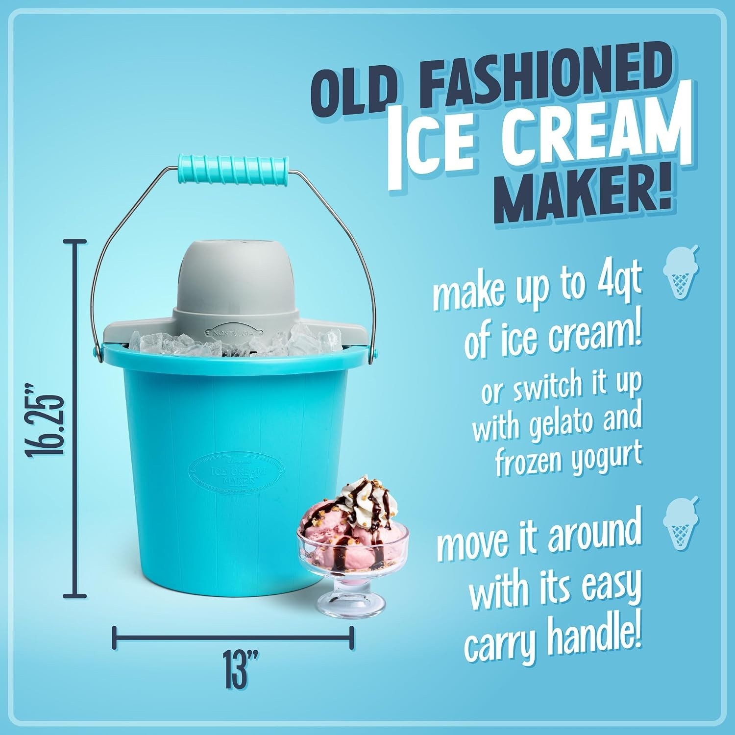 4 Quart Electric Ice Cream Maker for Homemade Gelato and Soft Serve Happiness
