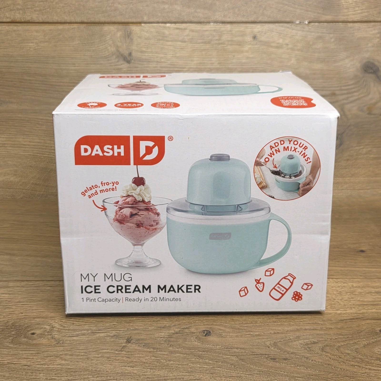 DASH My Mug Ice Cream Maker Compact 1 Pint Aqua Easy Clean Portable New