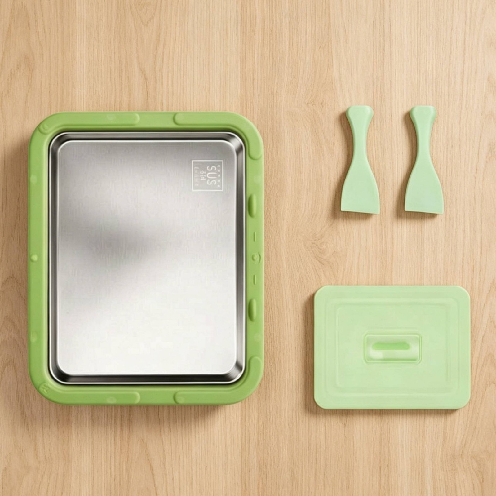 Rectangular Stainless Steel Tray Lid Included Tableware Non-Porous Surface