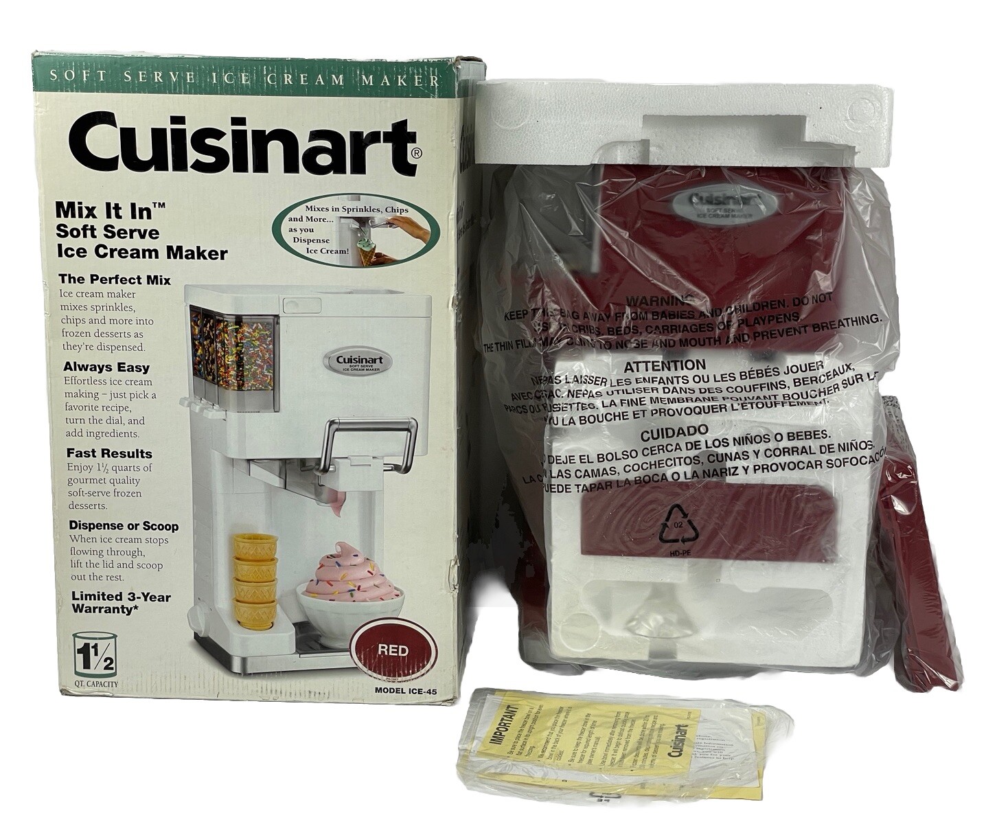 Cuisinart ICE-45 Red Mix It In Soft Serve Ice Cream Maker 1.5 Qt – New Open Box