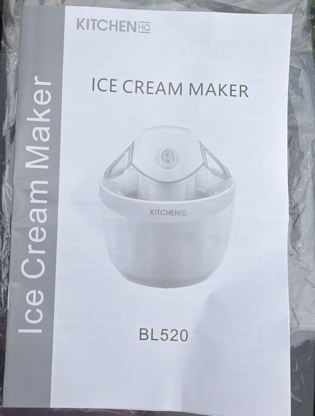 Kitchen HQ Pint Ice Cream Maker – White – Brand Cone Shaped Bowls & Spoons New