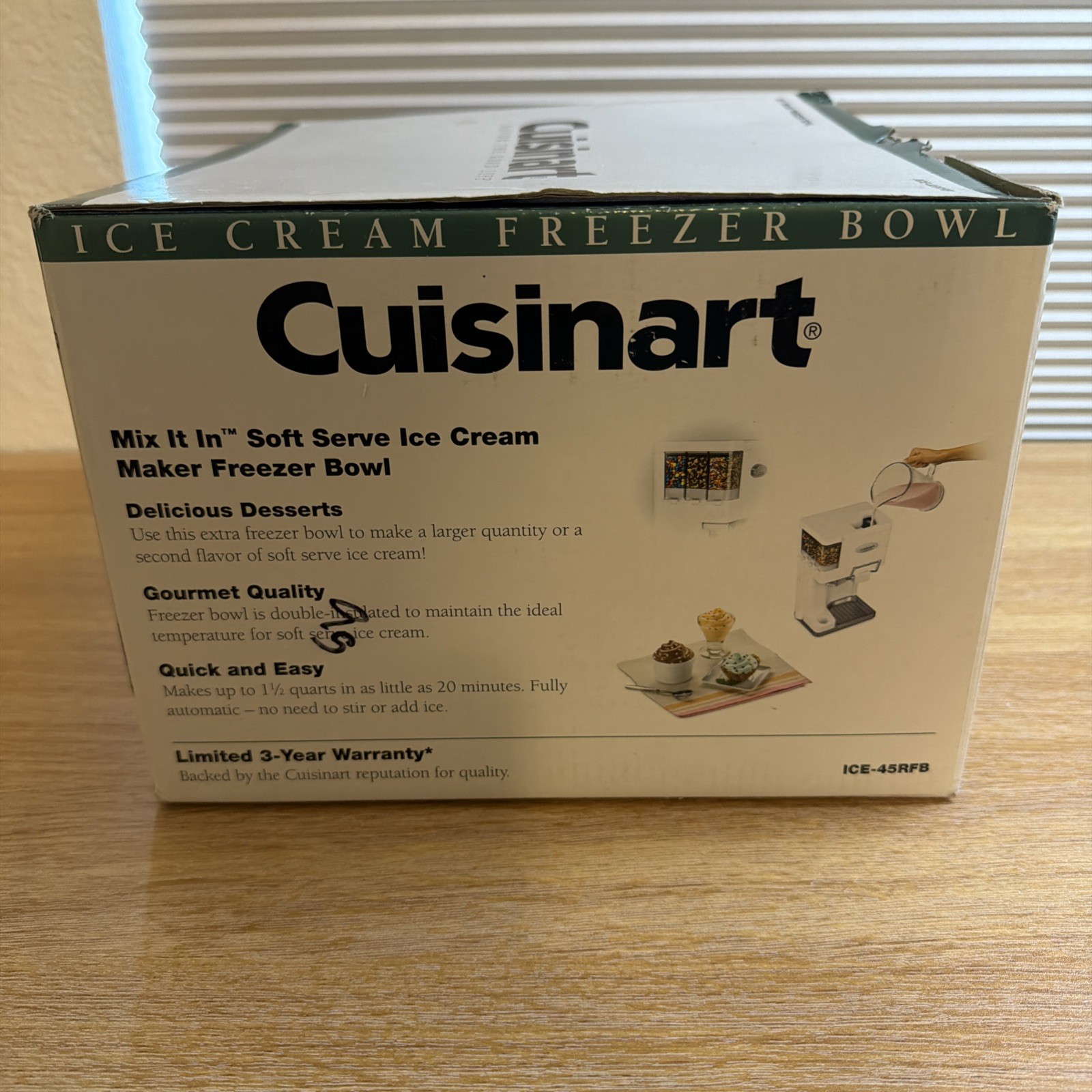Cuisinart Ice Cream Freezer Bowl ICE-45RFB 1.5 Qt Mix It In Soft Serve