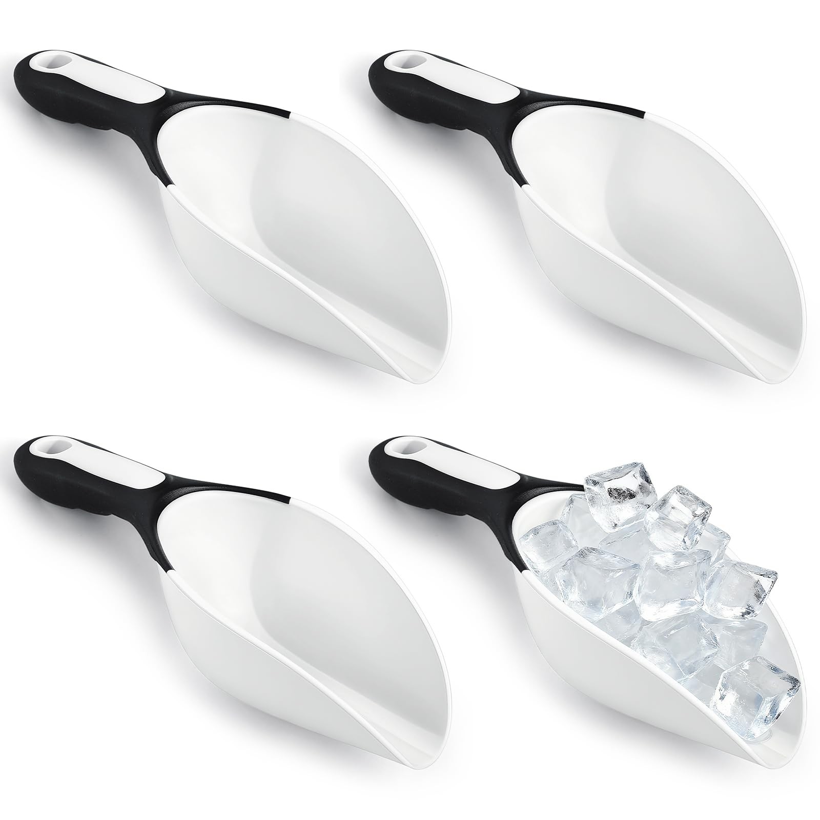 LemonRoad 4 Pcs Dry Goods Scooper Plastic Ice 22 x 8 x 6 cm, White/Black
