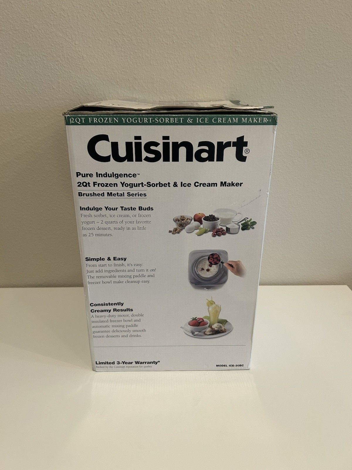Cuisinart ICE 30BC Pure Indulgence 2 Qt Ice Cream Frozen Yogurt Sorbet Maker New