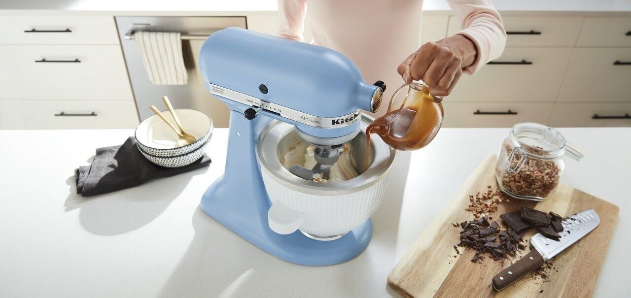 Ice Cream Maker Attachment for Stand Mixer, 2 Quart, KSMICM, White