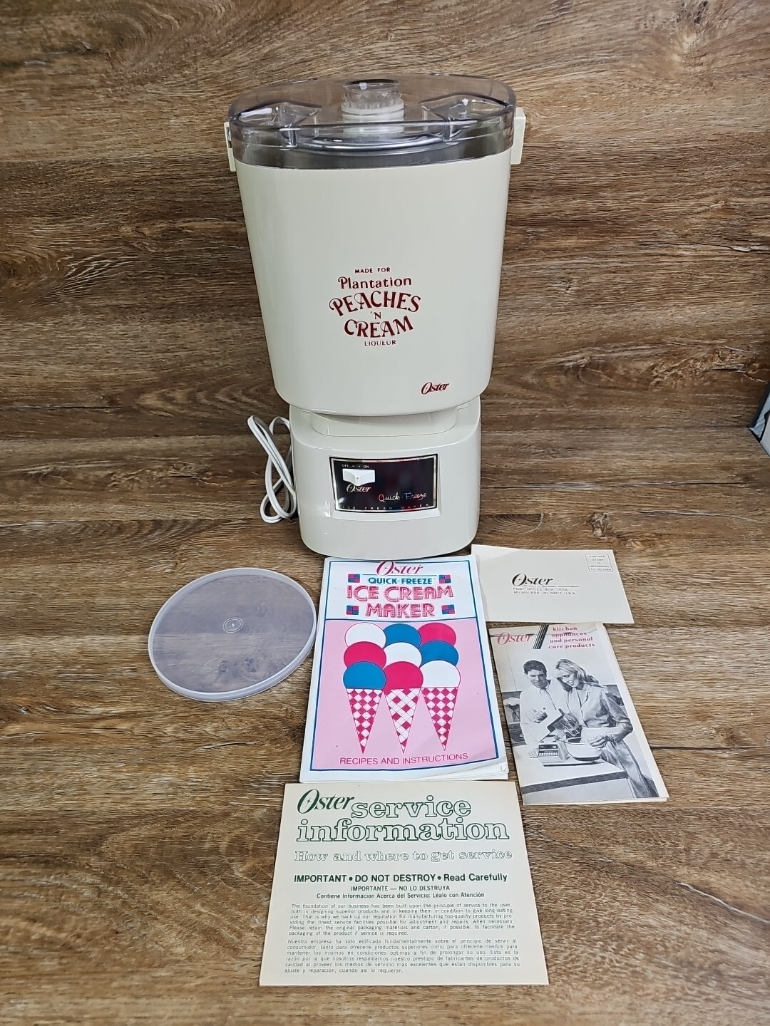 1985 Vintage Oster Quick Freeze Plantation Peaches N Cream Ice Cream Maker