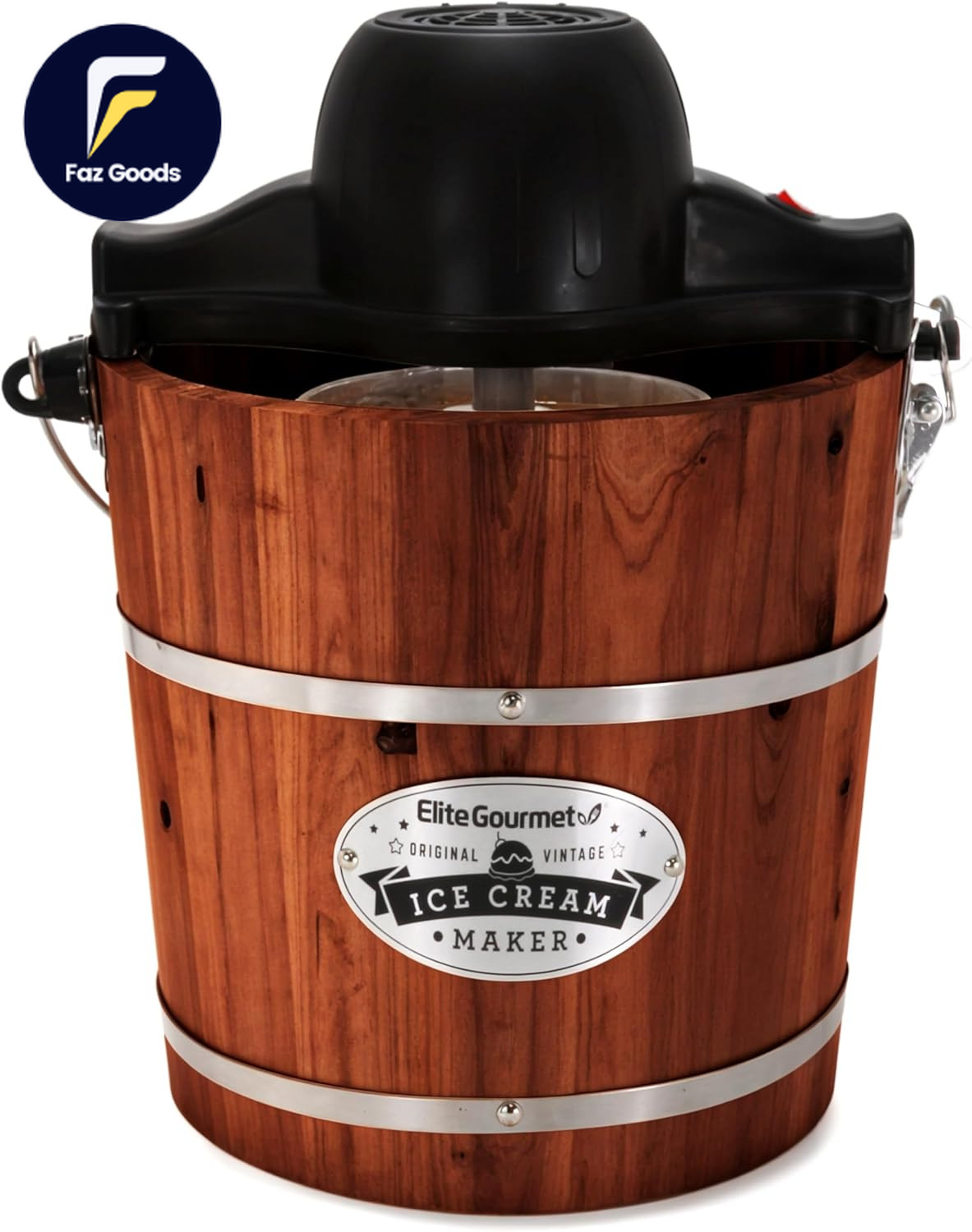 Elite Gourmet EIM402 Old Fashioned 4 Quart Vintage Wood Bucket Electric Ice