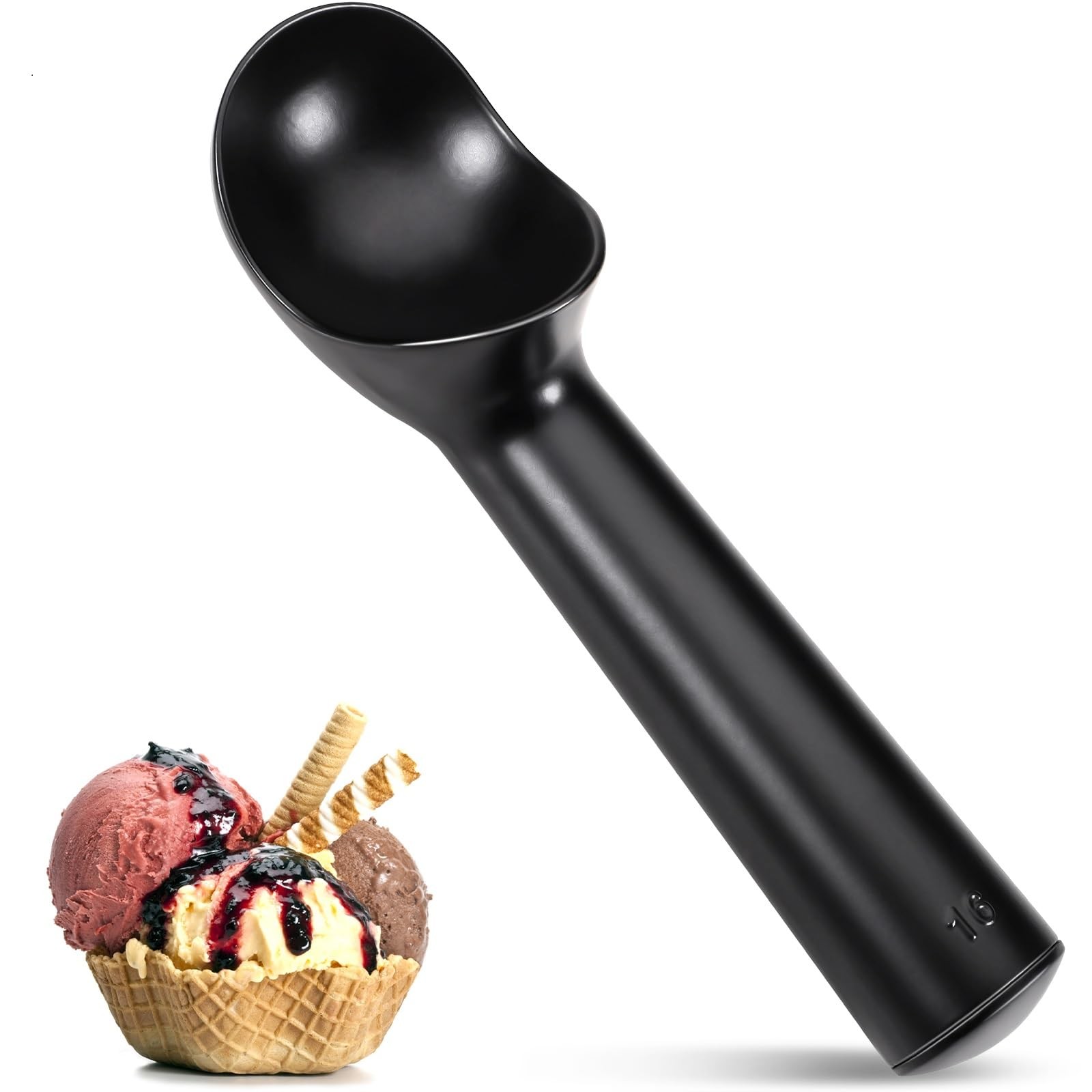 Pimoys 2.5oz Large Ice Cream Scoop 7 inches Nonstick Anti-Freeze 2.5oz, Black